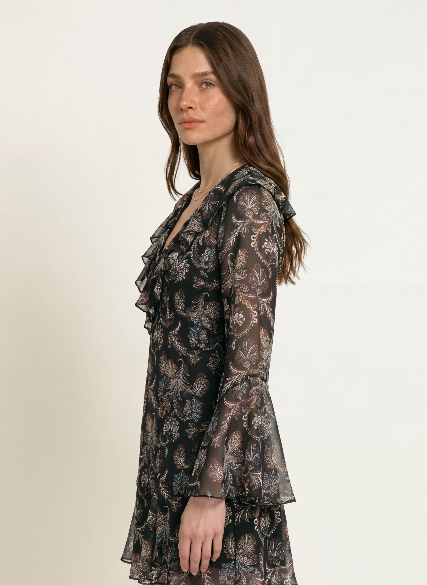 Veronica Beard ADRIENNE Silk Dress with Flounces: BLACK / CREAM / TEAL