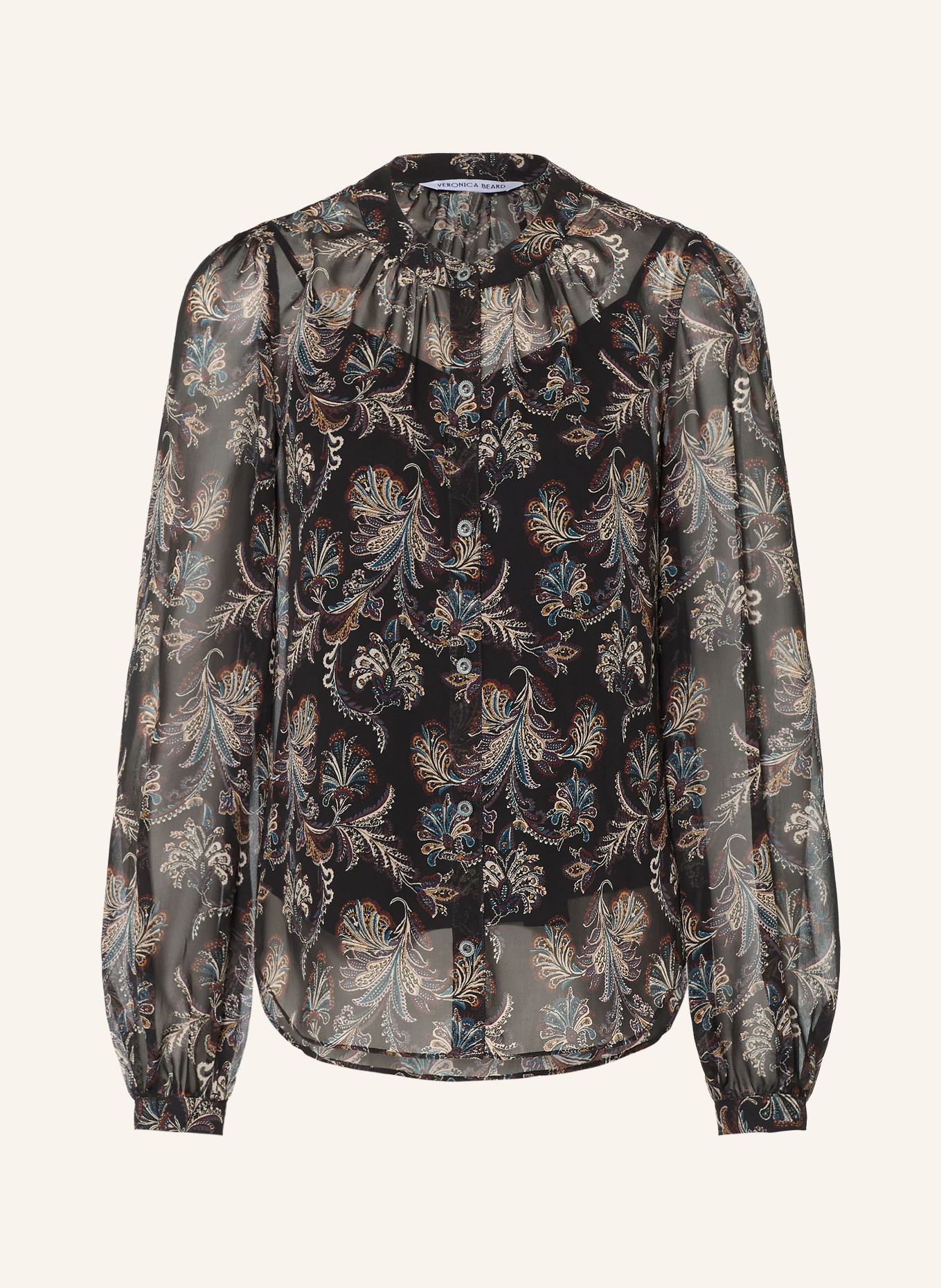 Veronica Beard Zijden blouse ASHLYNN: ZWART / CRÈME / PETROL