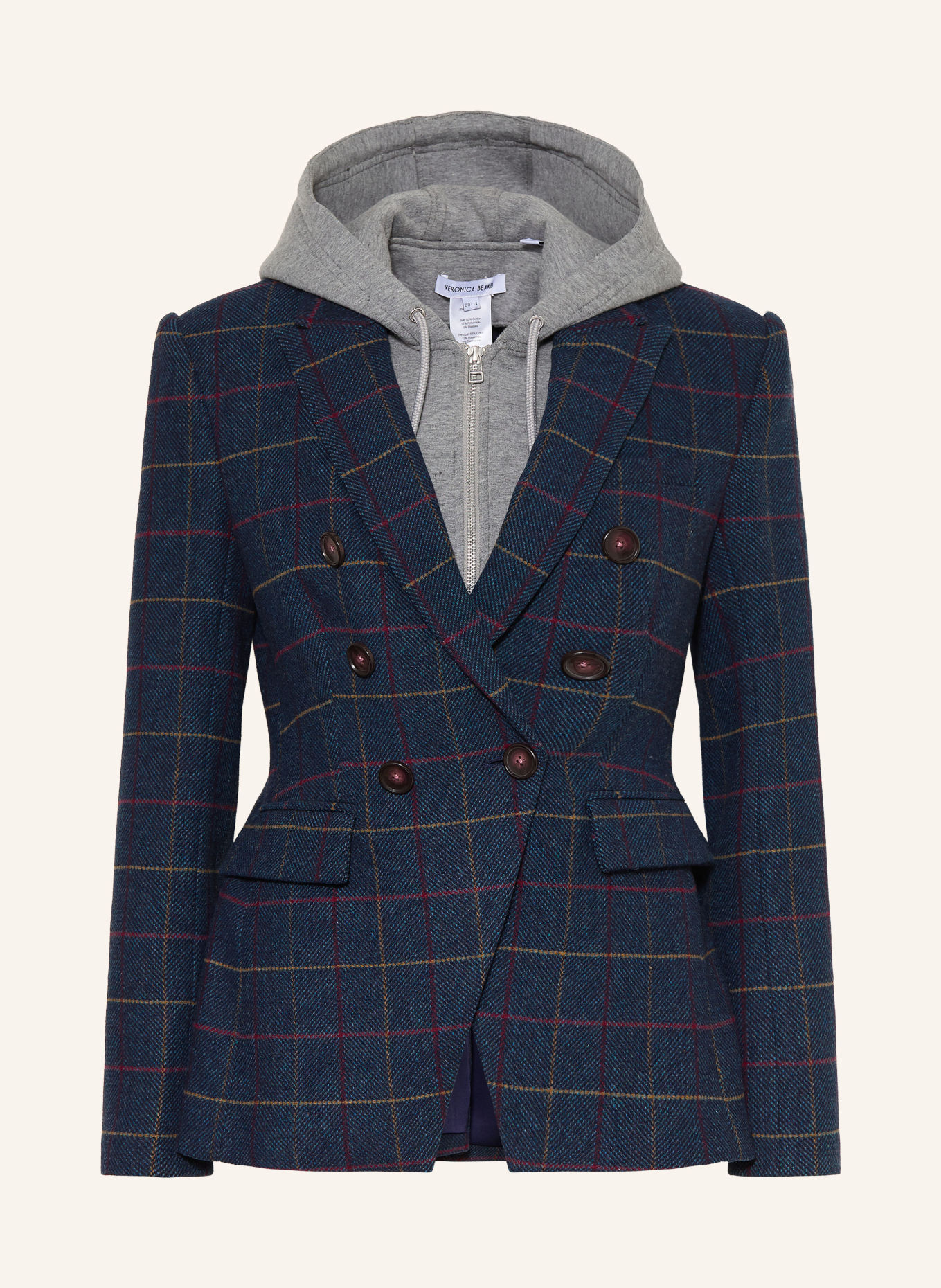 Veronica Beard Blazer MILLER met afneembare kraag: DONKERBLAUW / GRIJS / DONKERROOD