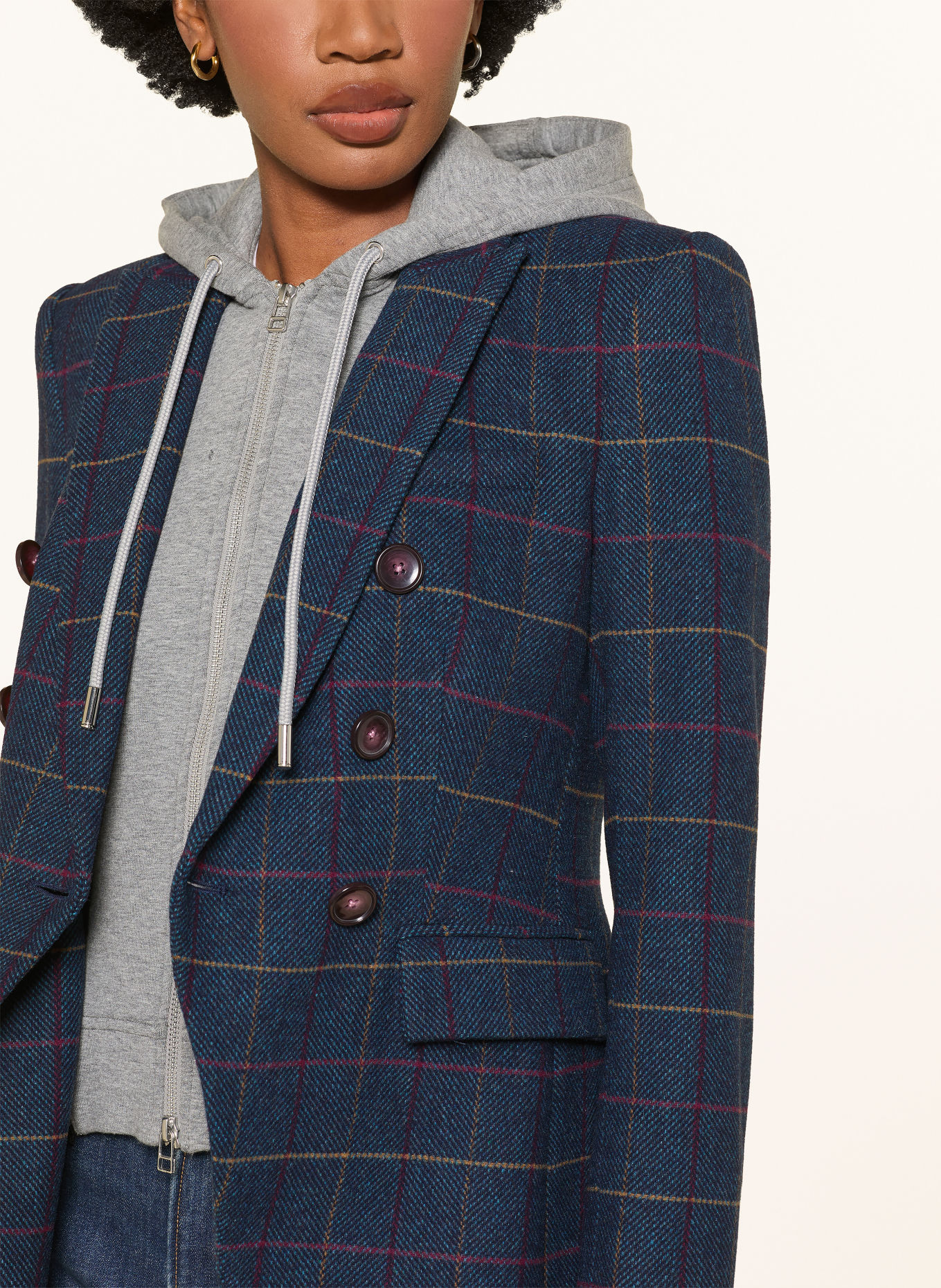 Veronica Beard Blazer MILLER met afneembare kraag: DONKERBLAUW / GRIJS / DONKERROOD