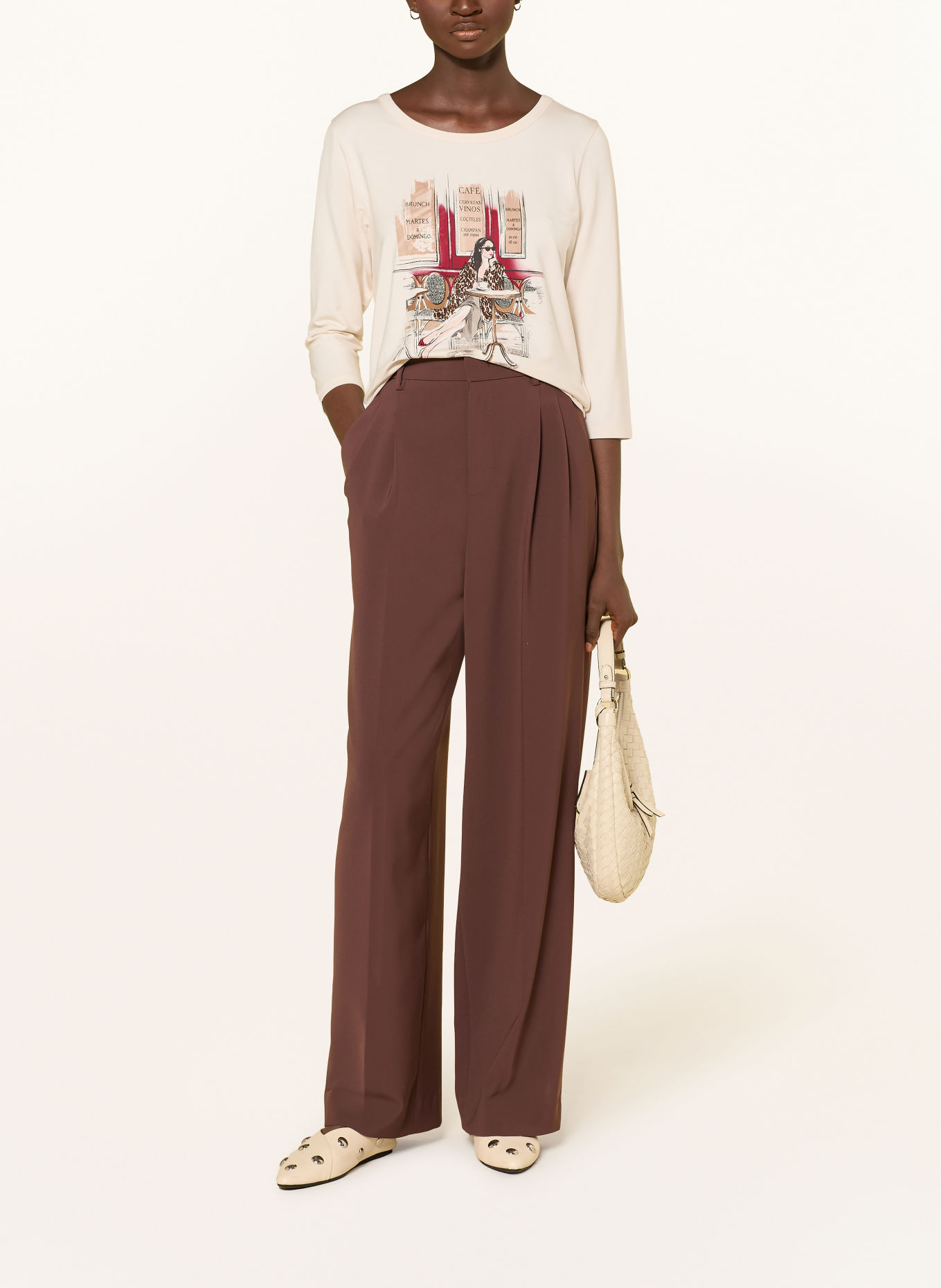 monari Haut à manches 3/4 orné de strass: ÉCRU / MARRON / ROUGE FONCÉ