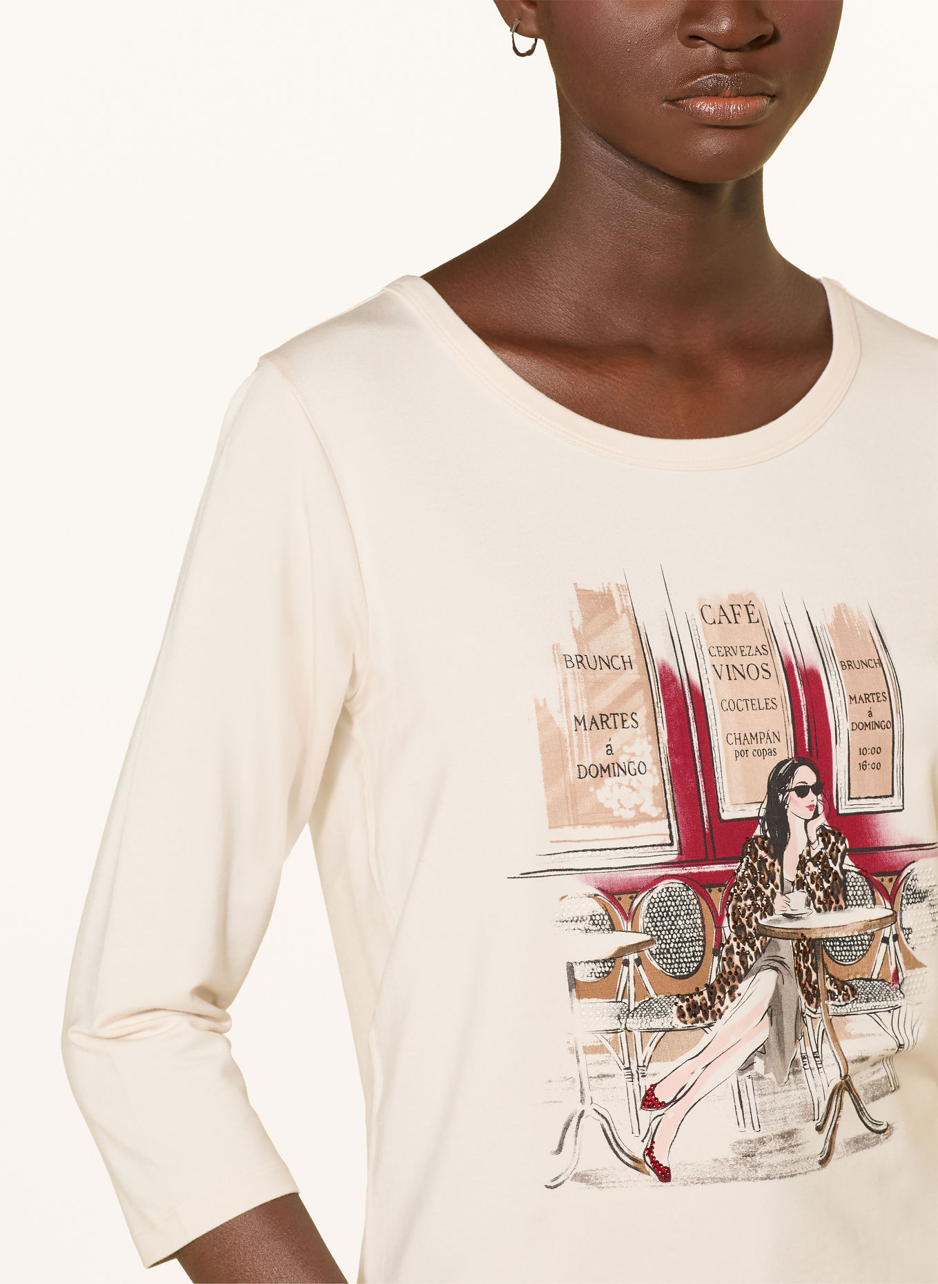 monari Haut à manches 3/4 orné de strass: ÉCRU / MARRON / ROUGE FONCÉ