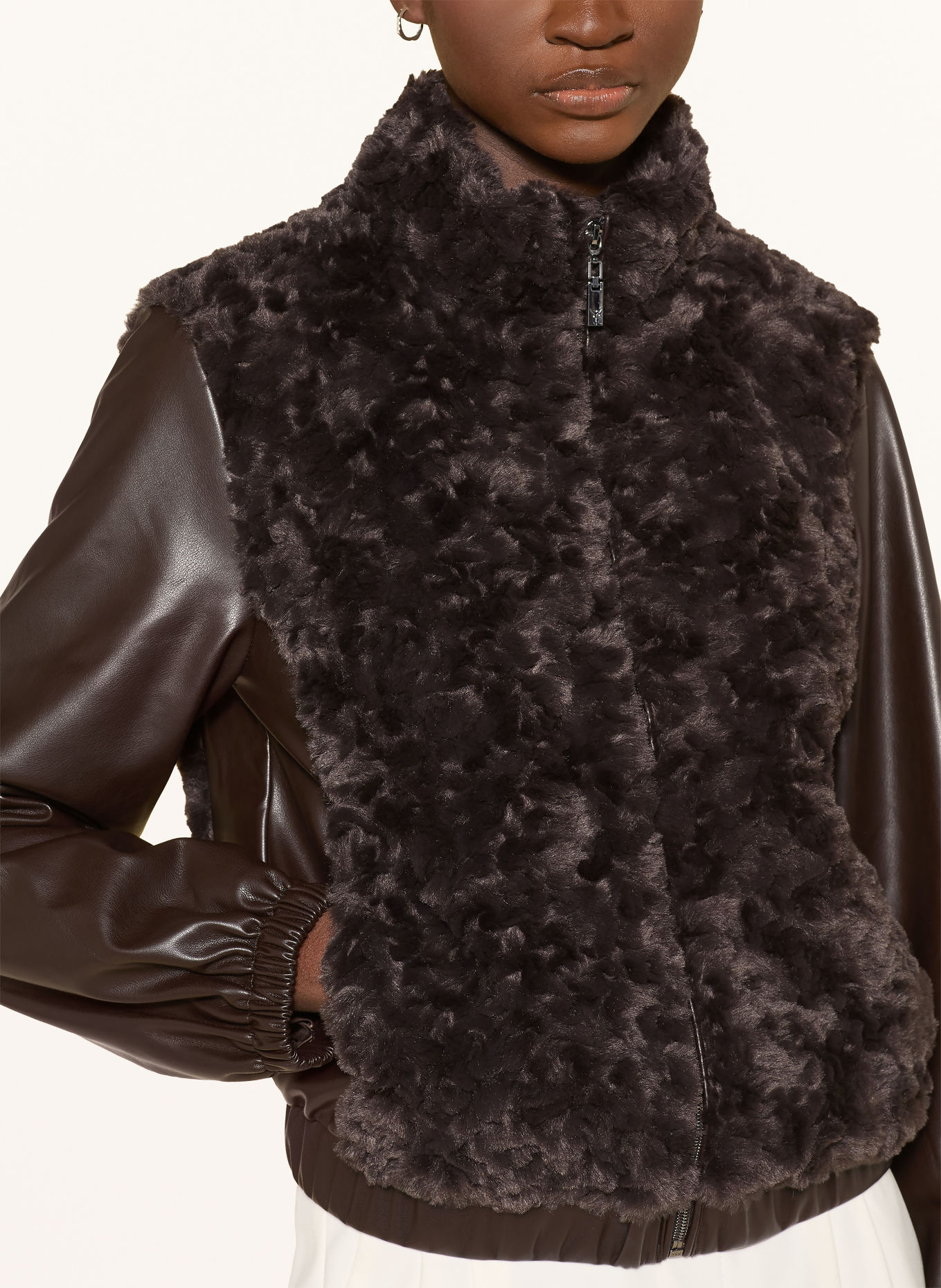monari Blouson im Materialmix mit Kunstfell: DUNKELBRAUN