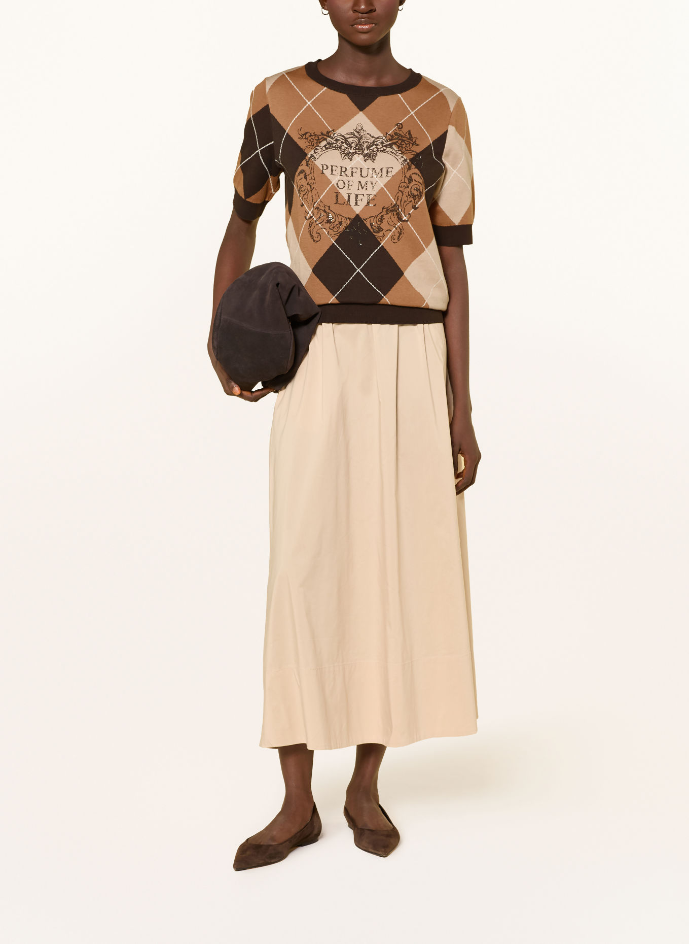 monari Strickshirt mit Schmucksteinen: DUNKELBRAUN / HELLBRAUN / BEIGE