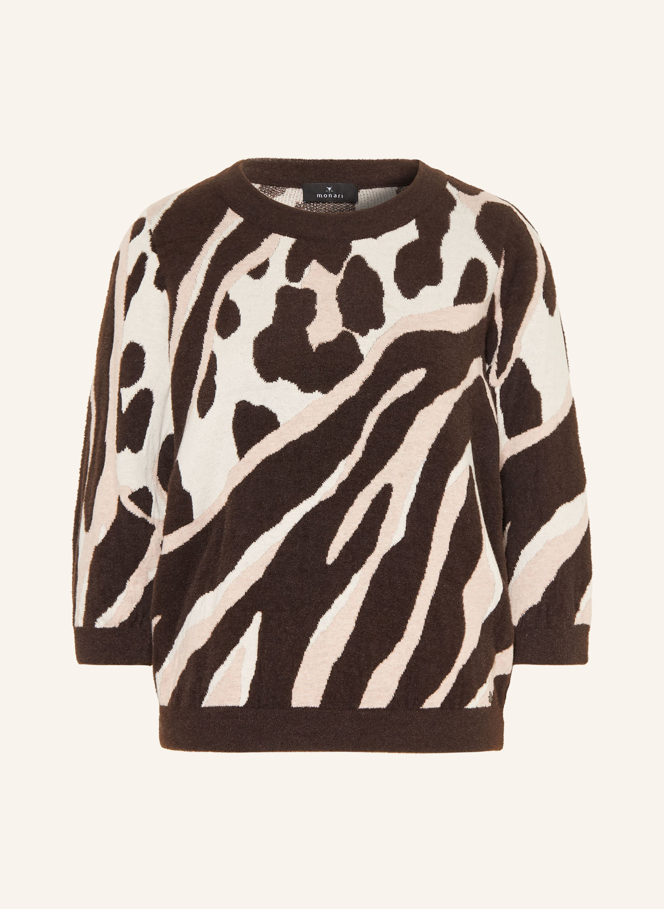 monari Pull à manches 3/4: NOIR / MARRON CLAIR / CRÈME