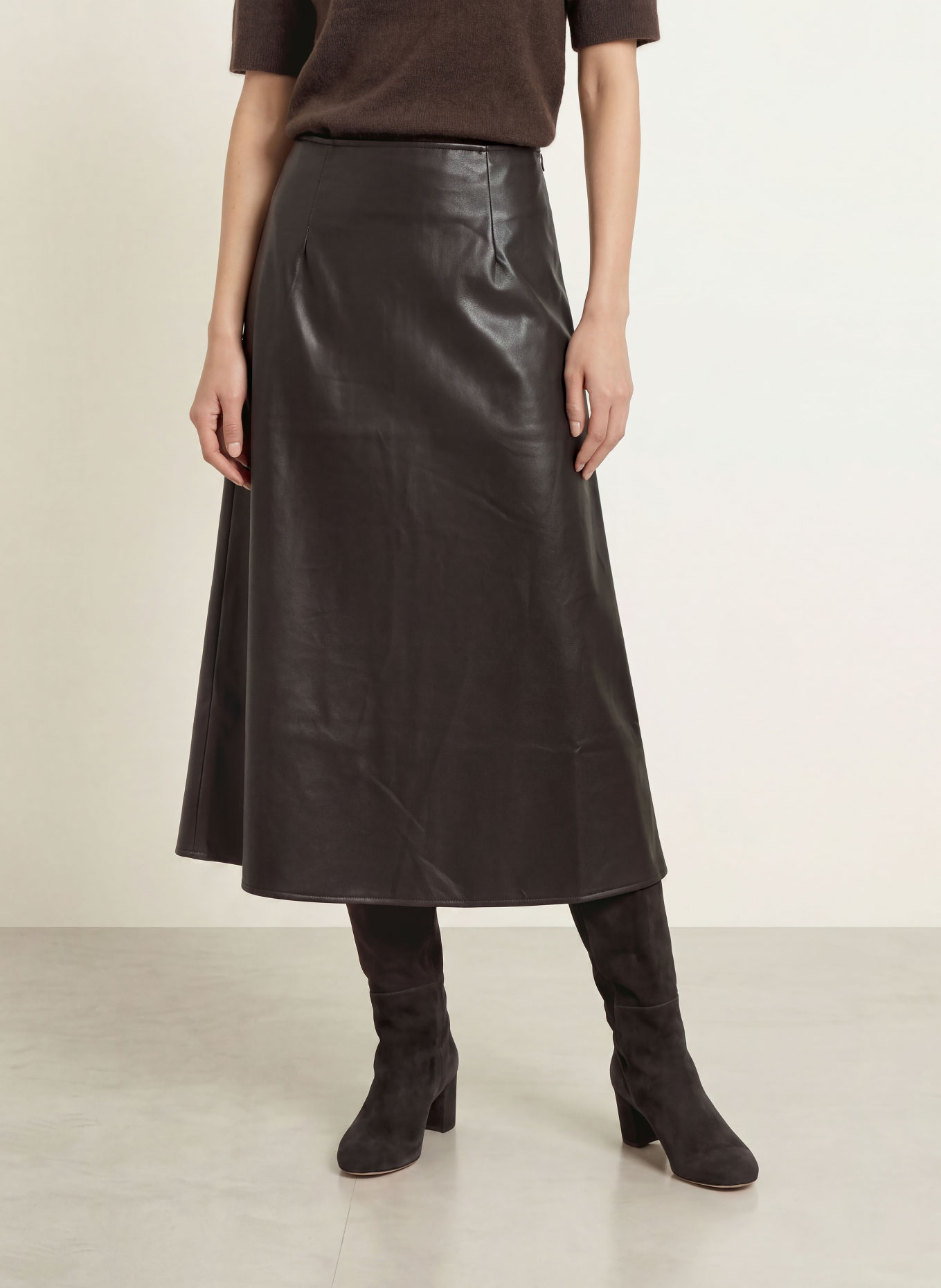 monari Jupe aspect cuir: MARRON FONCÉ