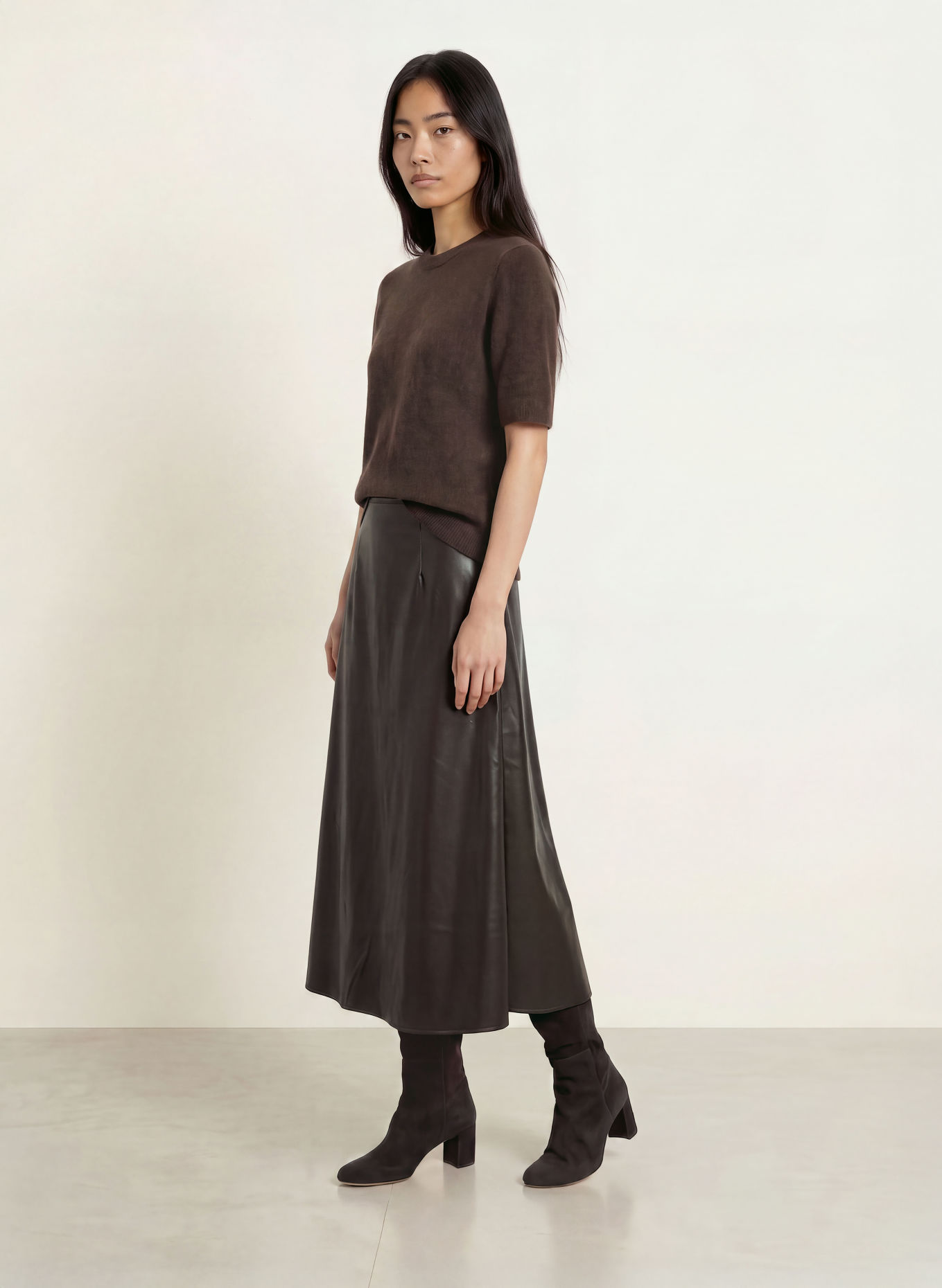 monari Jupe aspect cuir: MARRON FONCÉ