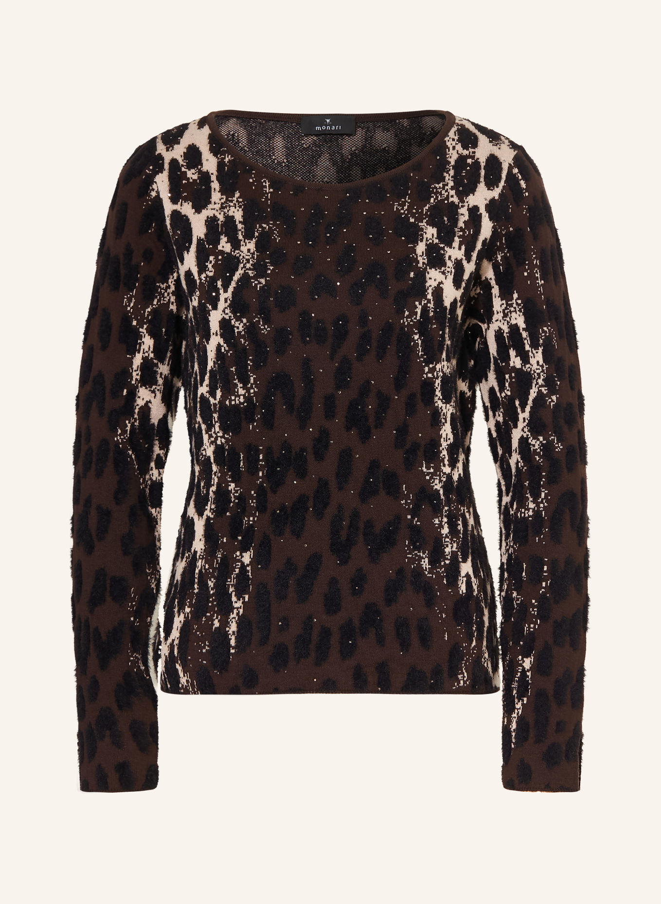 monari Pull orné de pierres décoratives: MARRON FONCÉ / BEIGE / NOIR