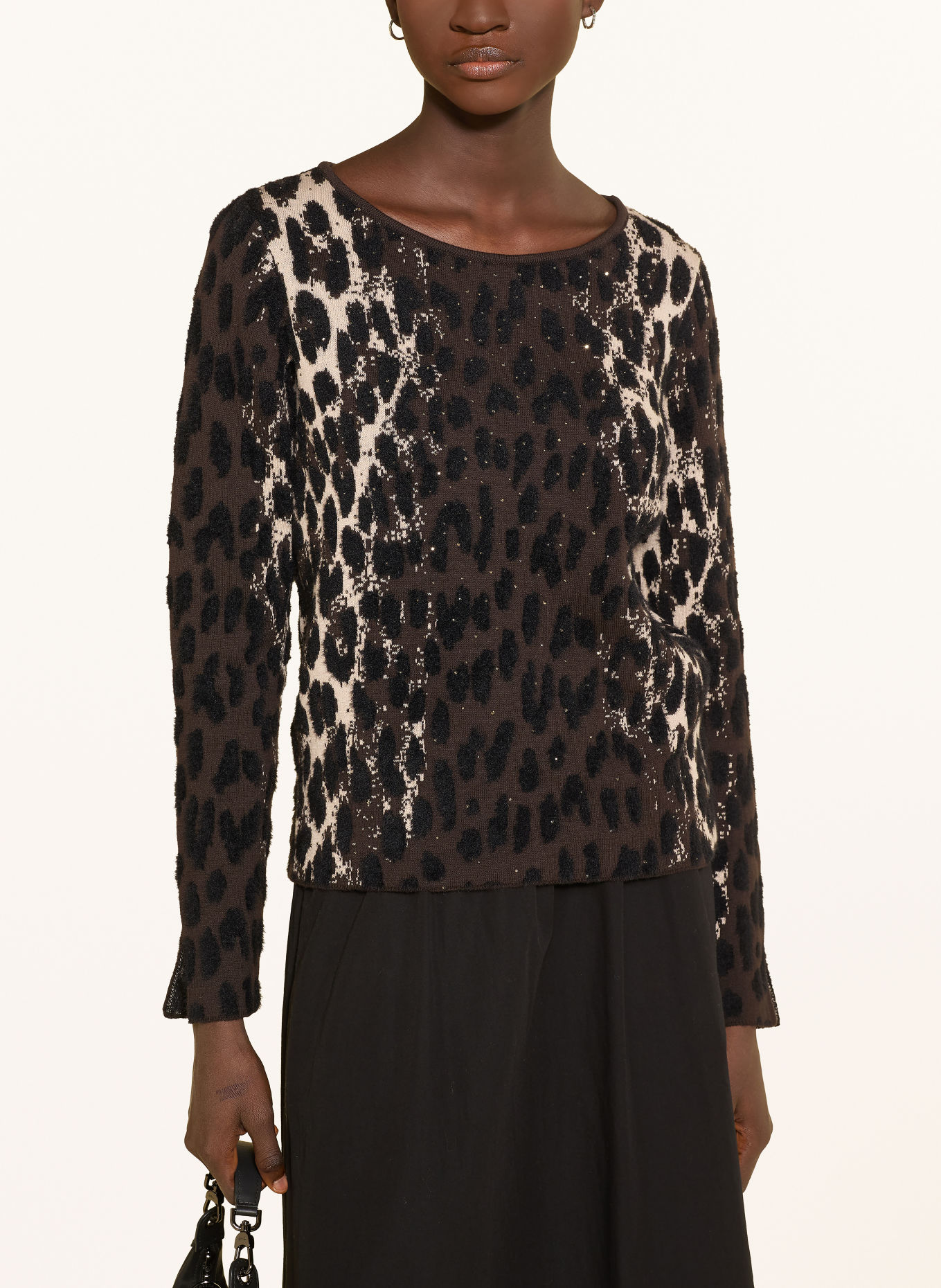 monari Pull orné de pierres décoratives: MARRON FONCÉ / BEIGE / NOIR