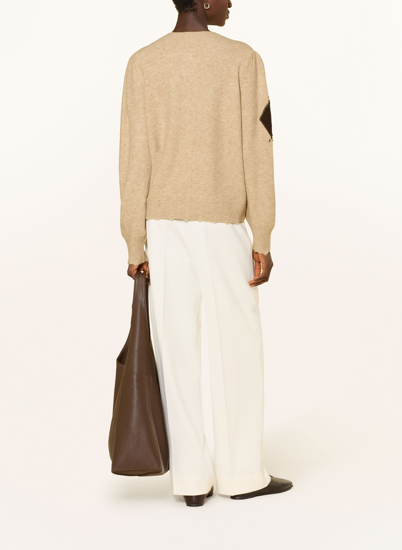 monari Stickad kofta med strass: BEIGE / MÖRKBRUN