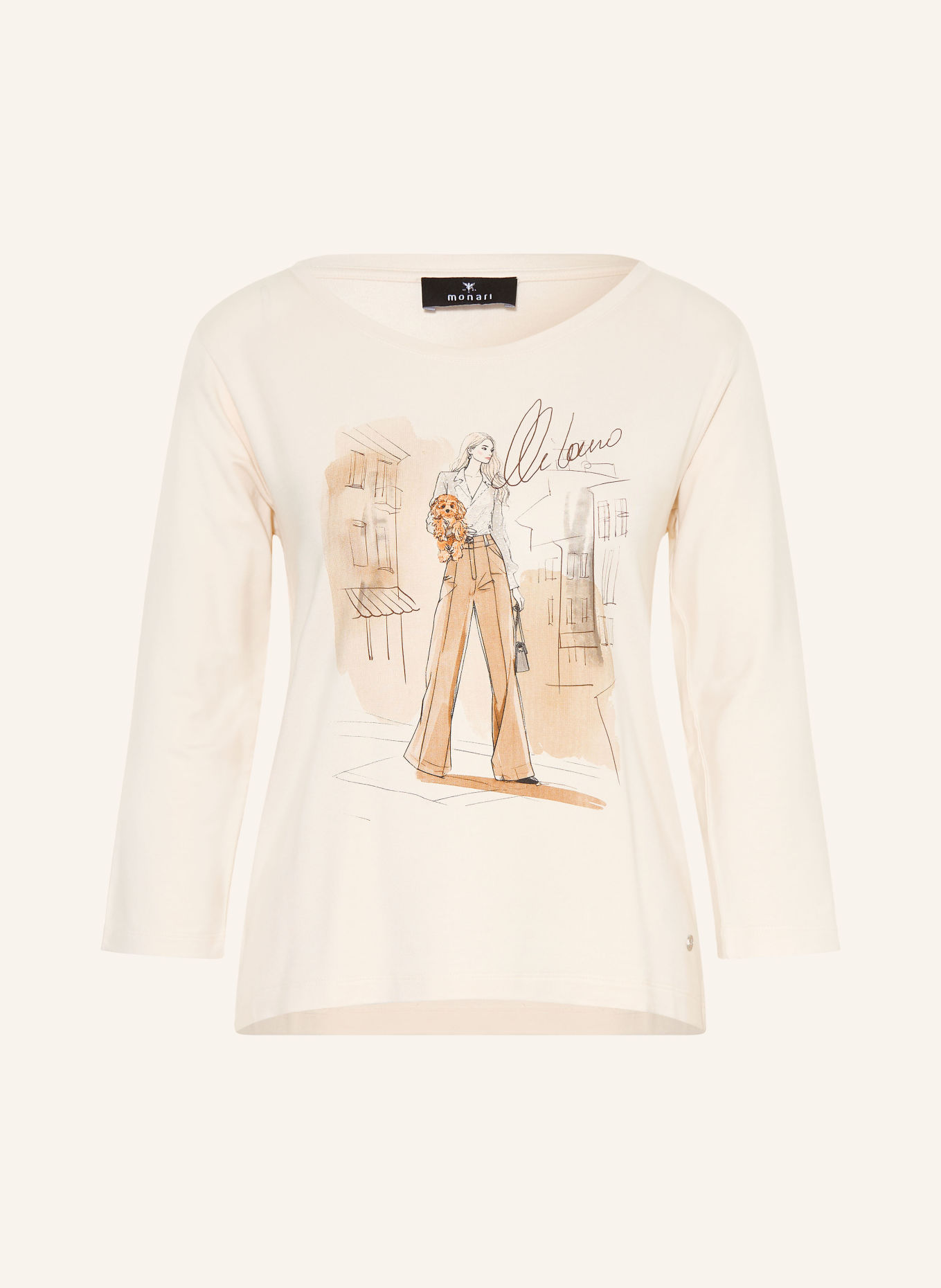 monari Shirt mit 3/4-Arm und Schmucksteinen: ECRU / CAMEL / DUNKELBRAUN