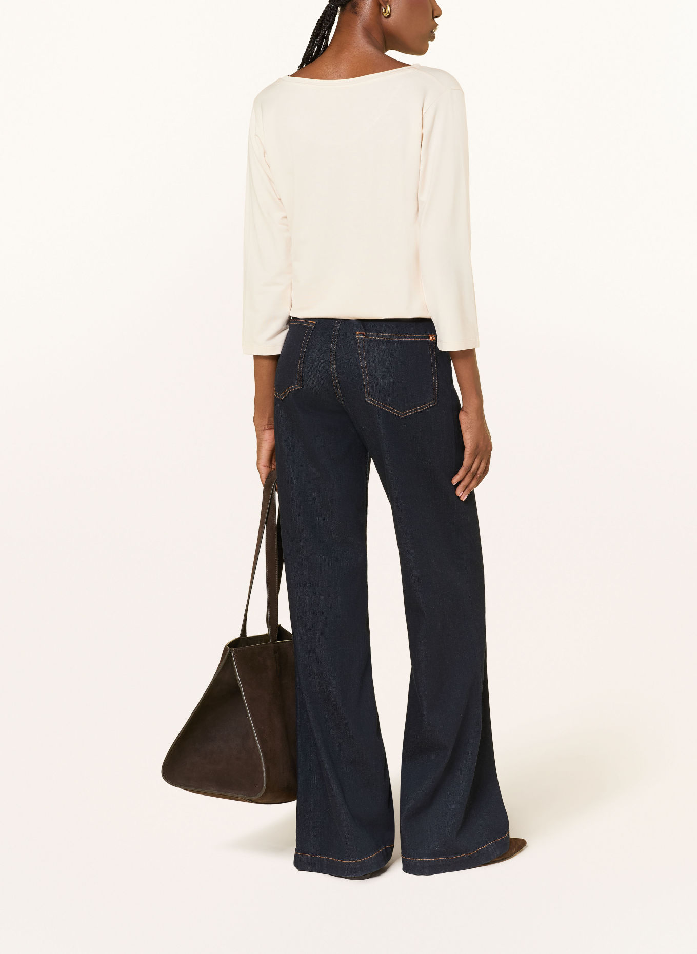 monari Shirt mit 3/4-Arm und Schmucksteinen: ECRU / CAMEL / DUNKELBRAUN