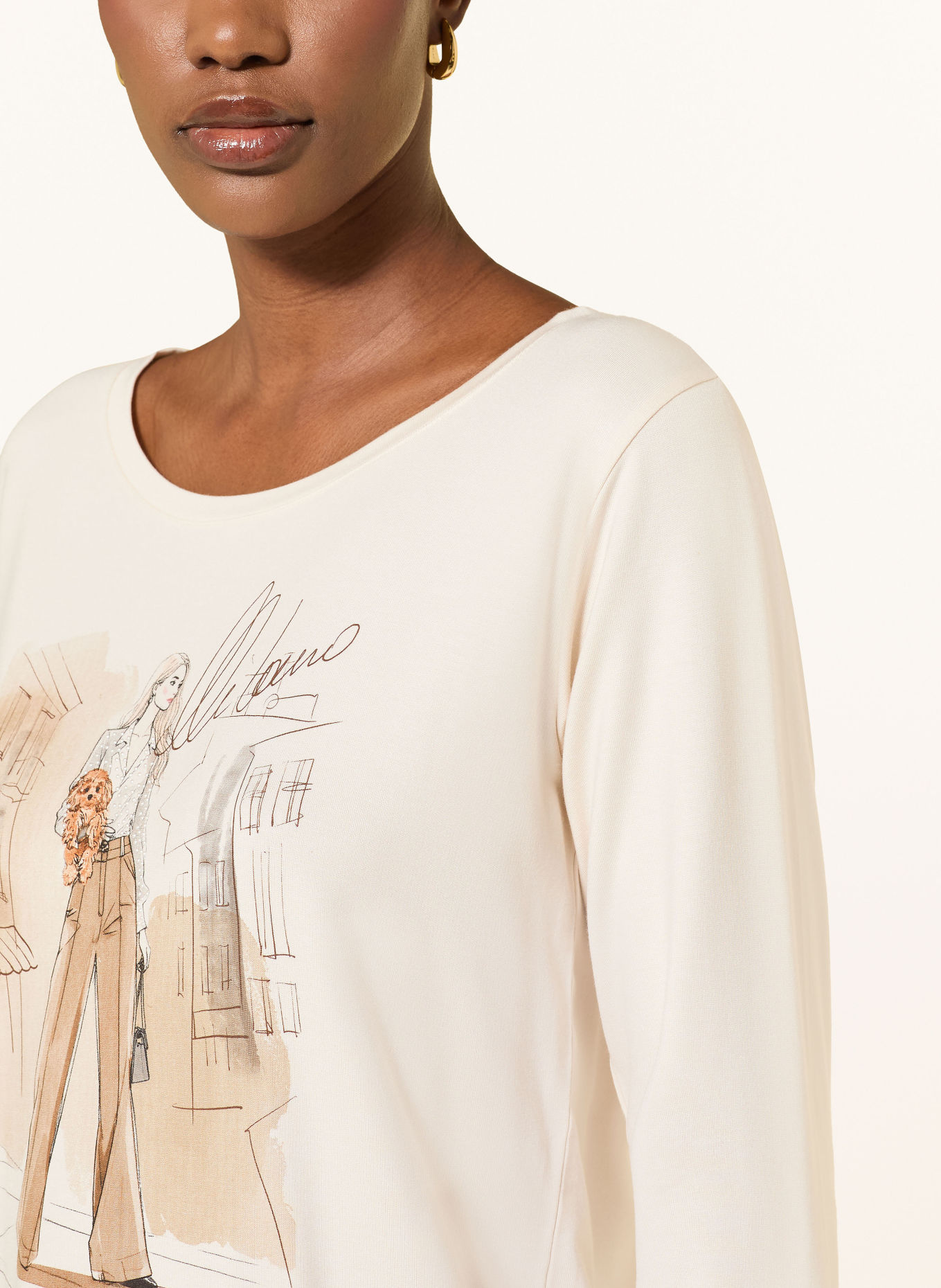 monari Shirt mit 3/4-Arm und Schmucksteinen: ECRU / CAMEL / DUNKELBRAUN