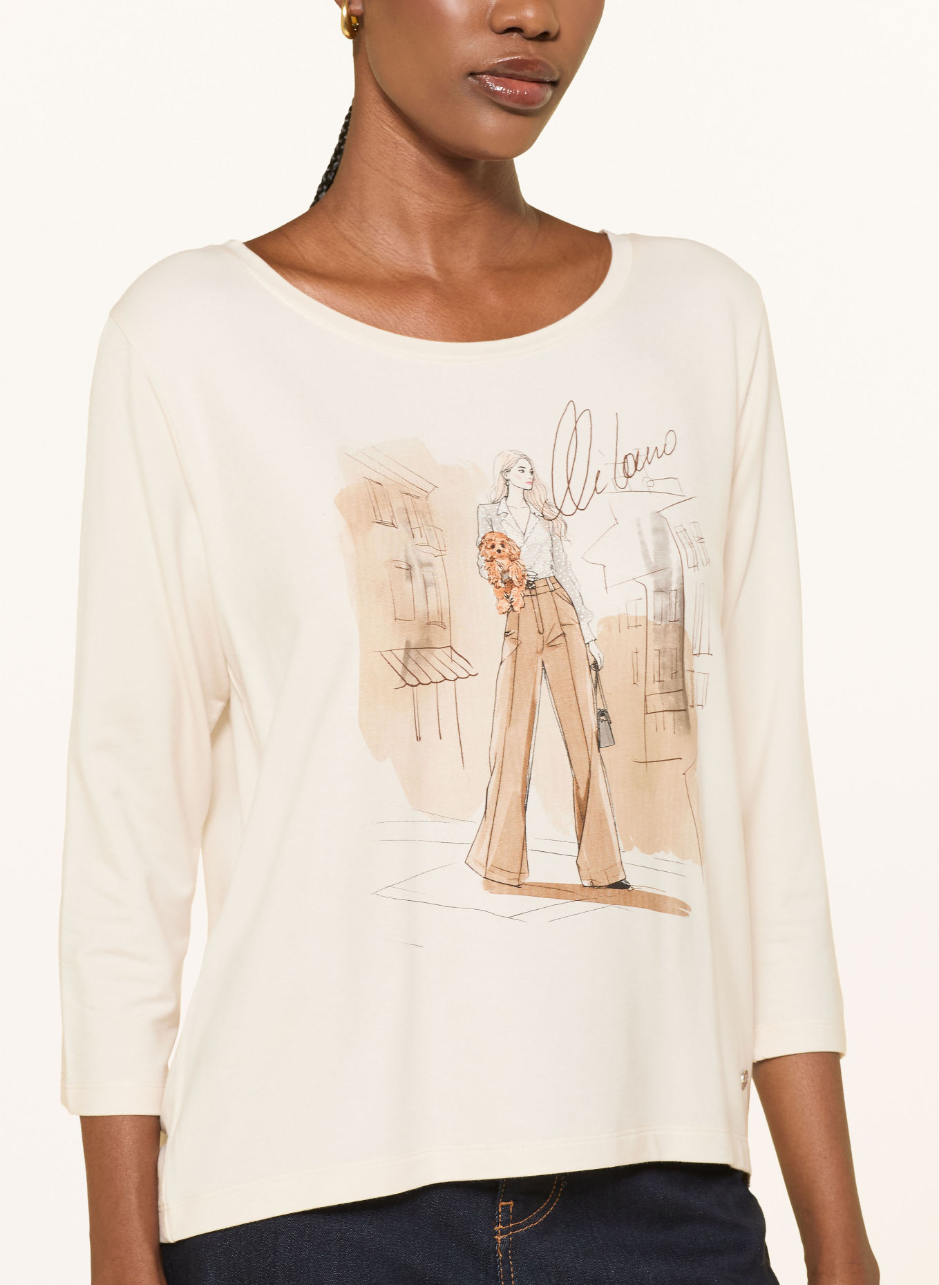 monari Shirt mit 3/4-Arm und Schmucksteinen: ECRU / CAMEL / DUNKELBRAUN