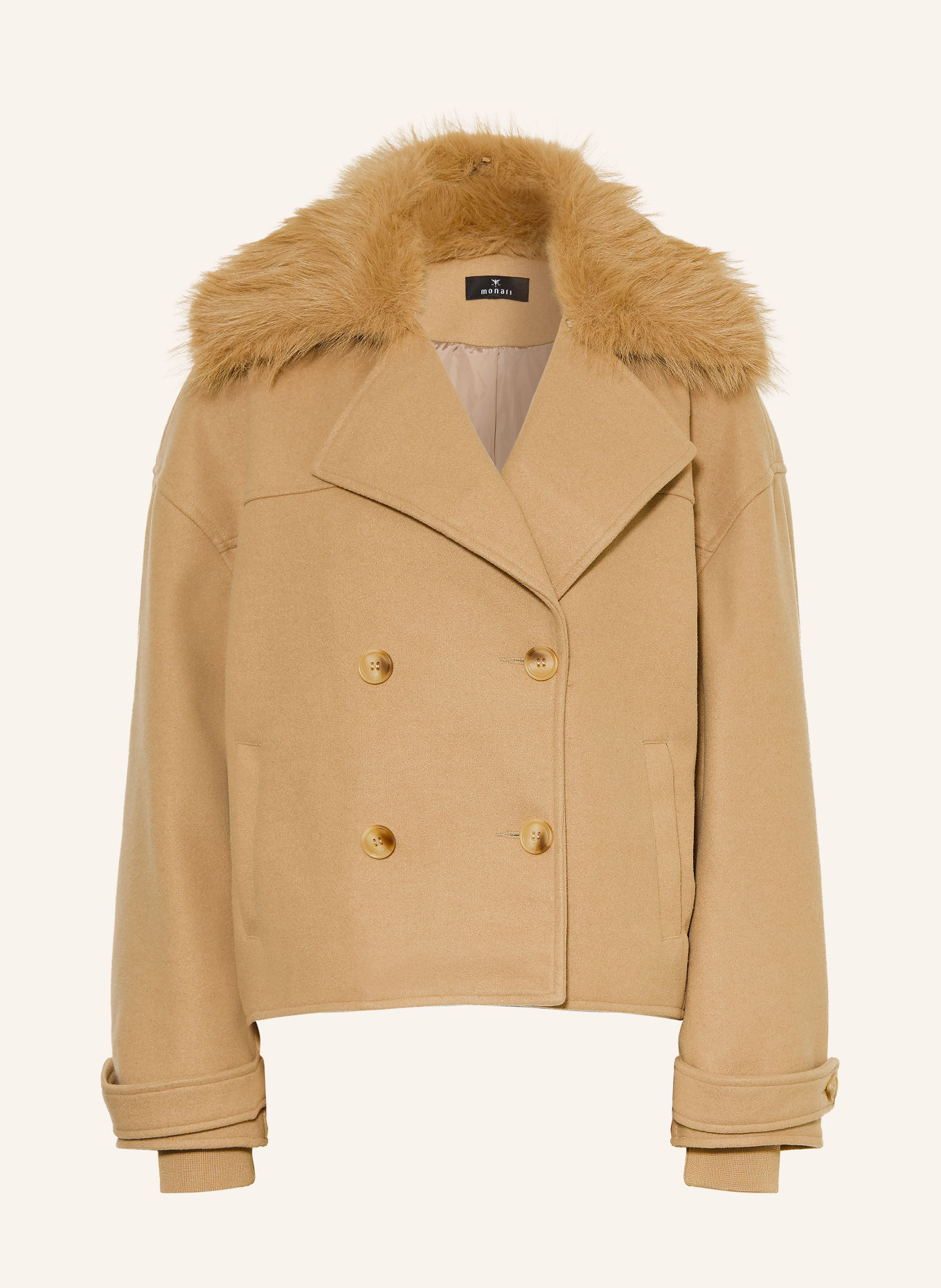 monari Pea coat with a detachable faux fur collar: CAMEL