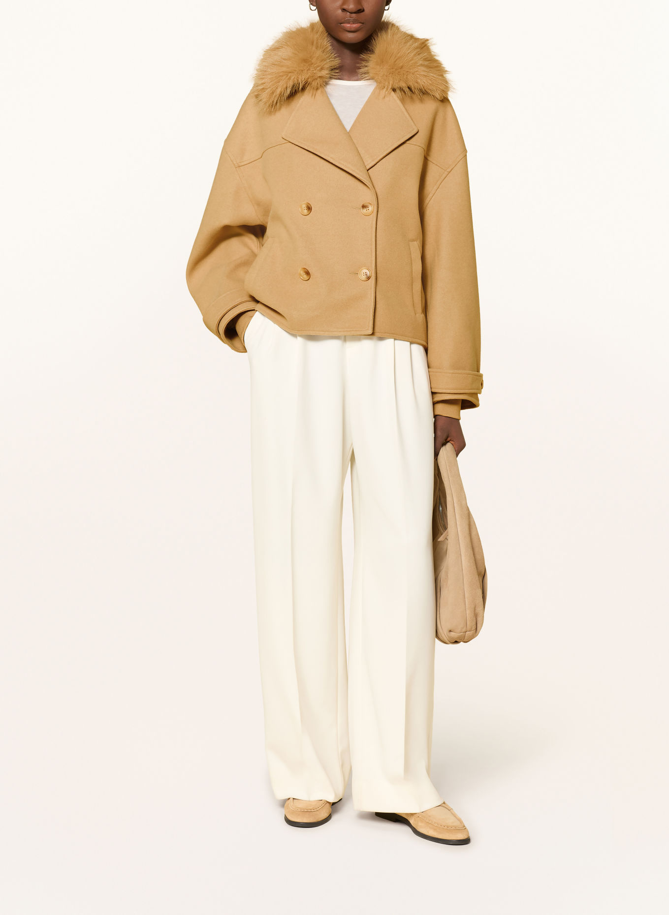 monari Pea coat with a detachable faux fur collar: CAMEL