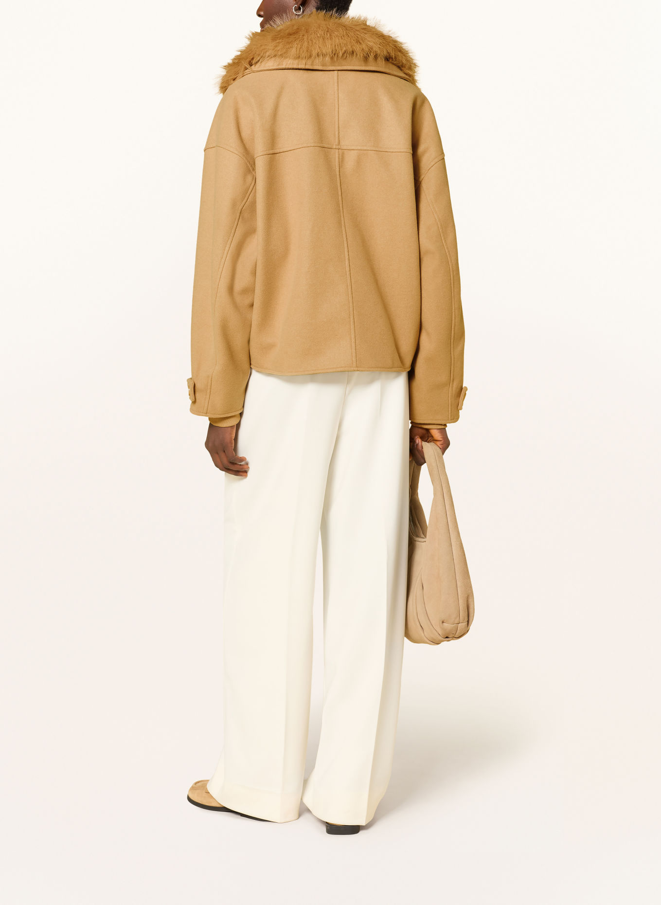 monari Pea coat with a detachable faux fur collar: CAMEL