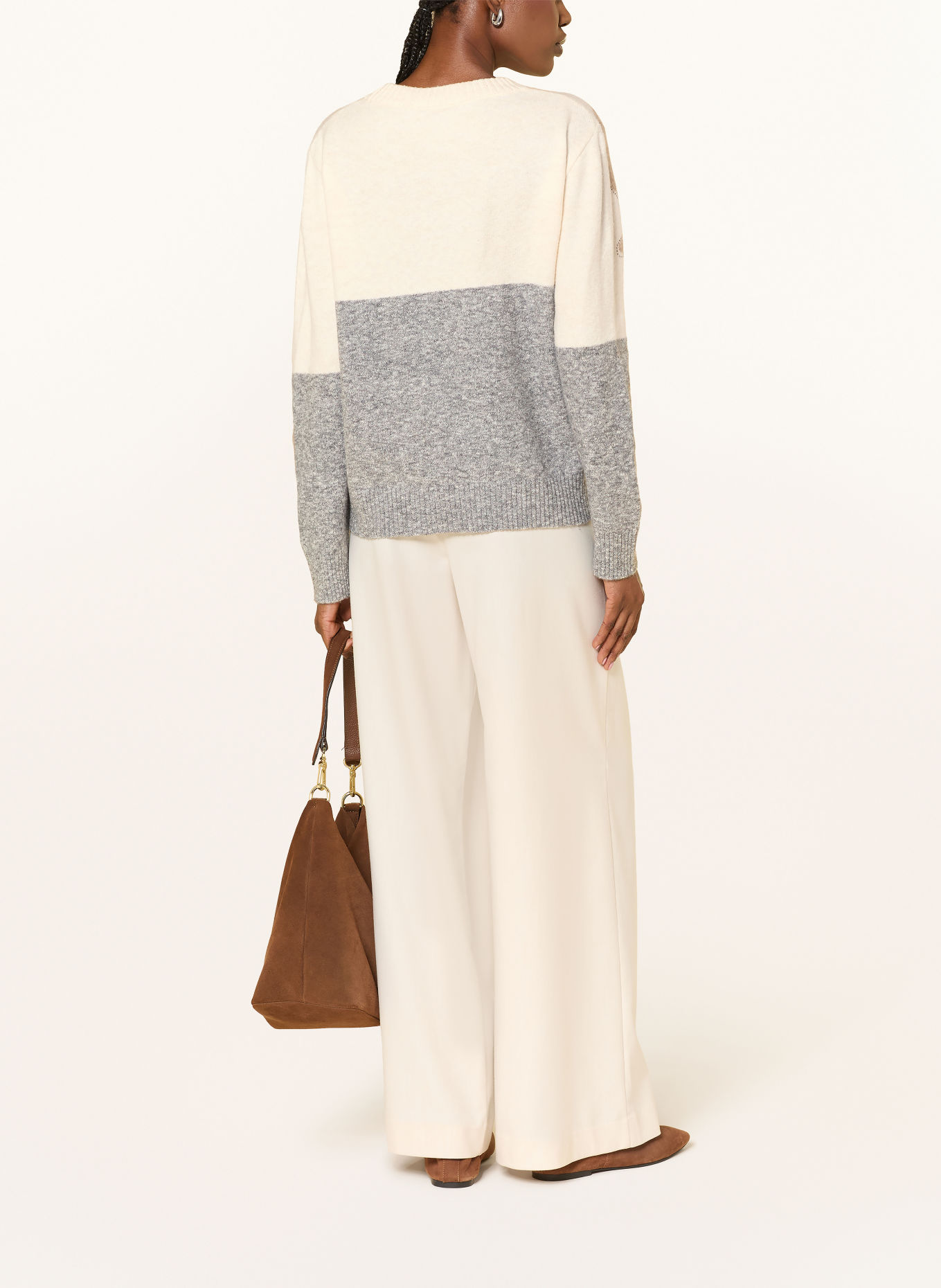 monari Pullover mit Schmucksteinen: GRAU / CAMEL / ECRU