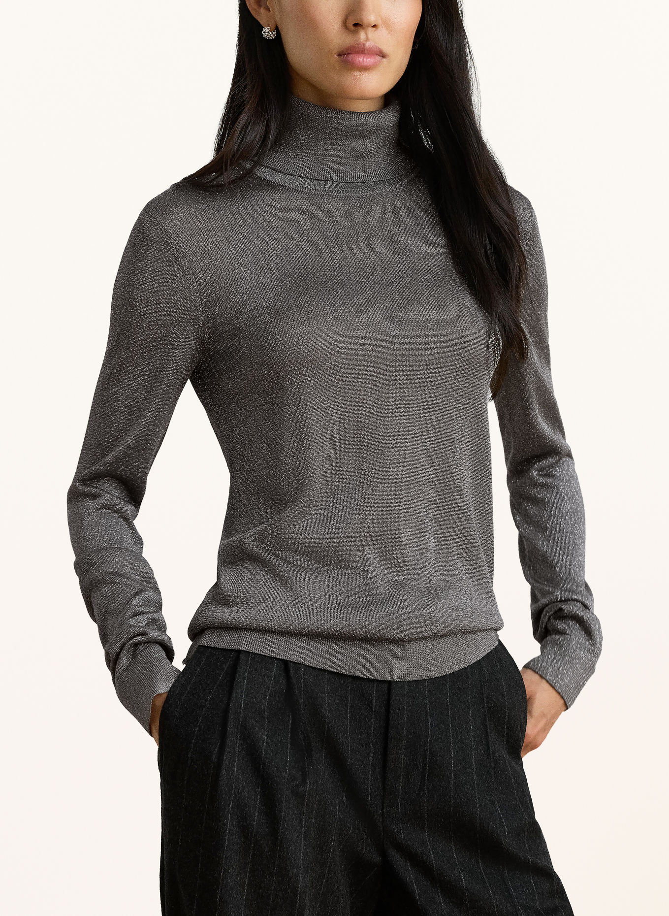 LAUREN RALPH LAUREN Golf z brokatową przędzą: SZARY / SREBRNY