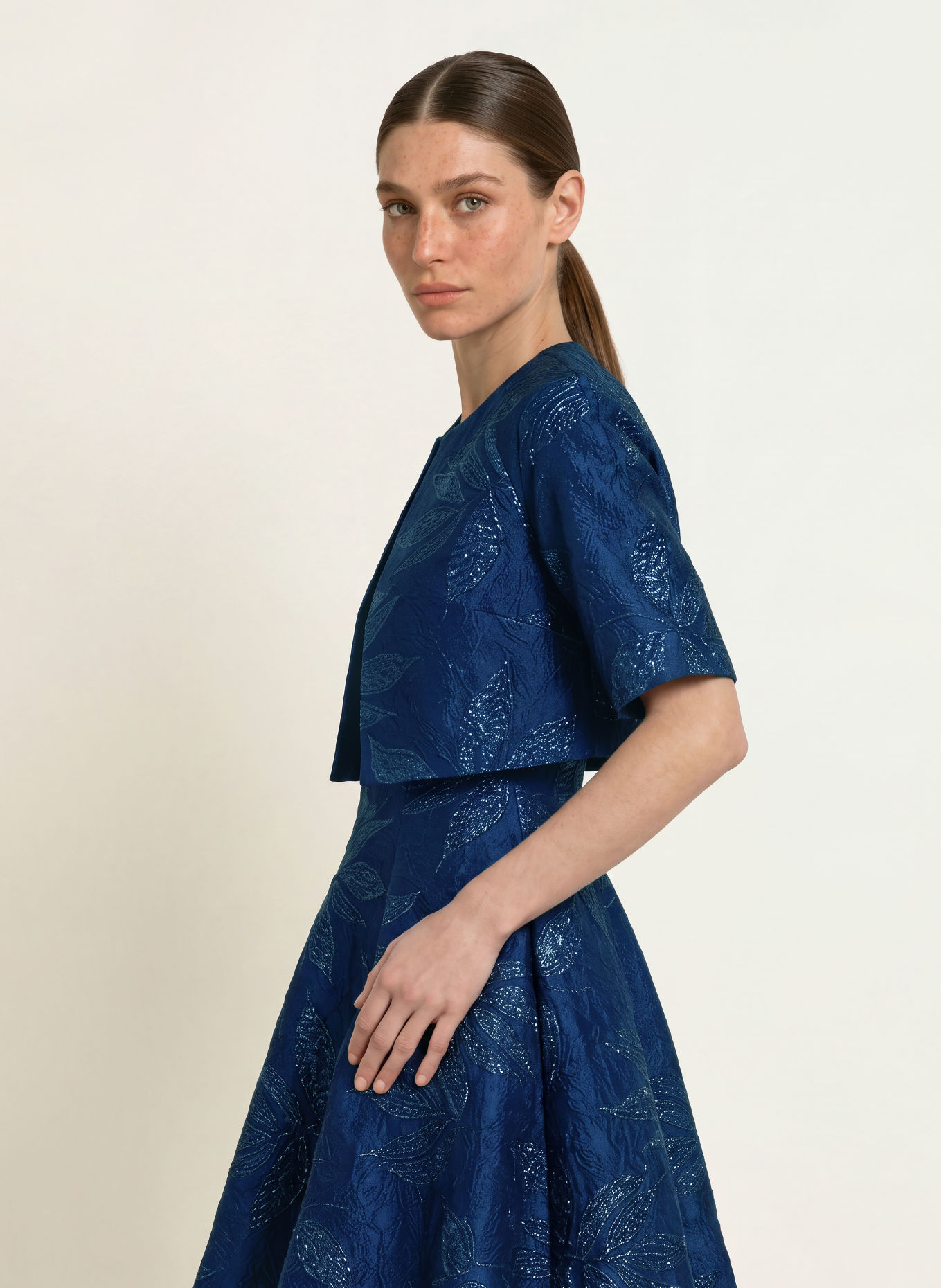 TALBOT RUNHOF Jacquard-Bolero: DONKERBLAUW / BLAUW