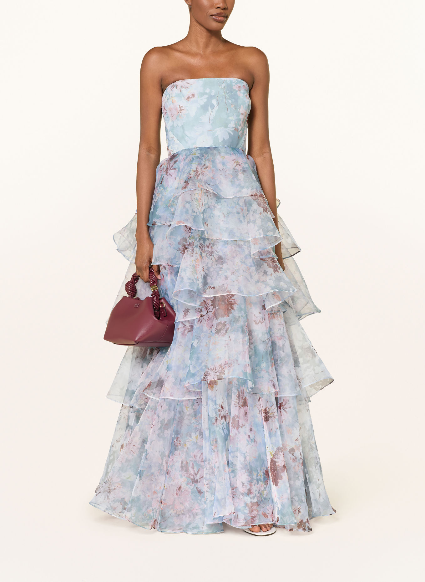 Aje. Off-Shoulder-Kleid GABRIELLA mit Leinen: HELLBLAU / ROSA