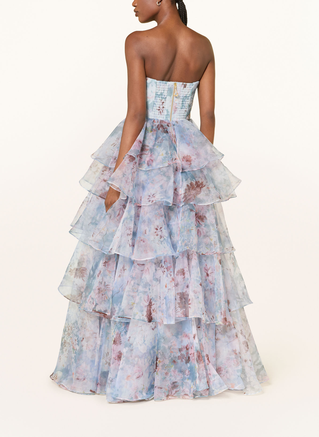 Aje. Off-Shoulder-Kleid GABRIELLA mit Leinen: HELLBLAU / ROSA