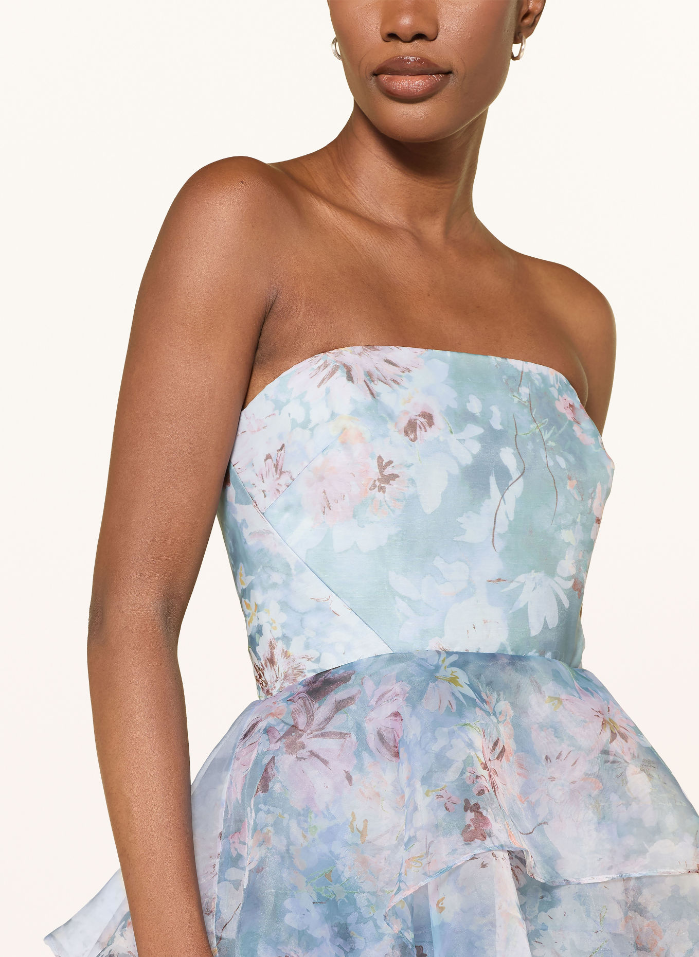 Aje. Off-Shoulder-Kleid GABRIELLA mit Leinen: HELLBLAU / ROSA