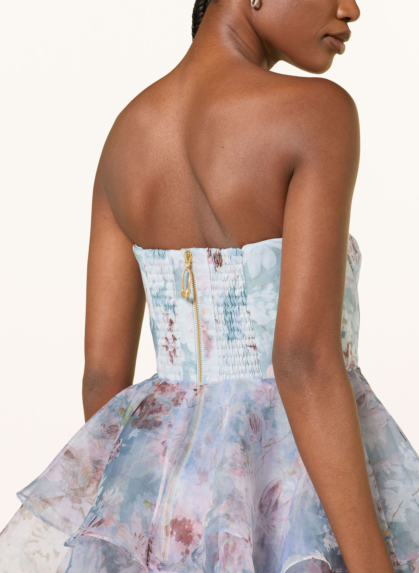 Aje. Off-Shoulder-Kleid GABRIELLA mit Leinen: HELLBLAU / ROSA