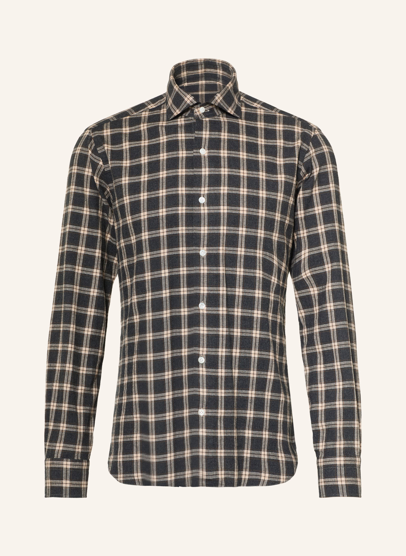 BARBA NAPOLI Flanellen overhemd, slim fit: DONKERGRIJS / BEIGE