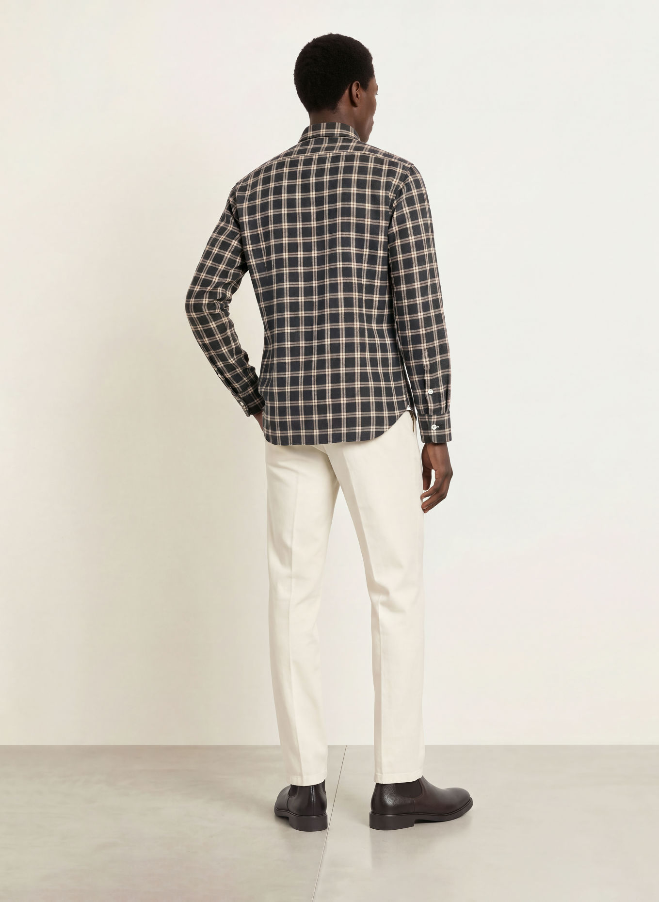 BARBA NAPOLI Flanellen overhemd, slim fit: DONKERGRIJS / BEIGE