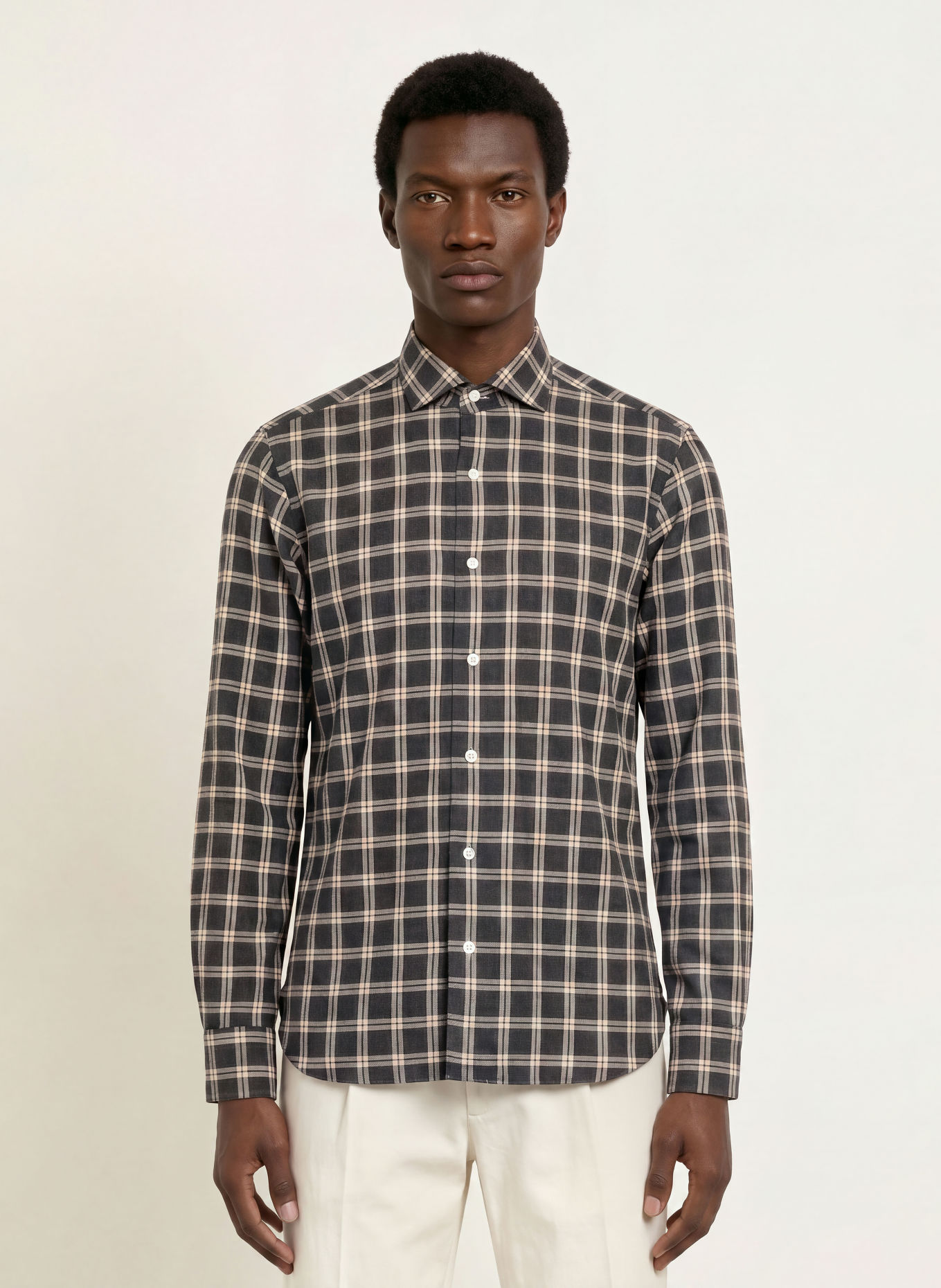 BARBA NAPOLI Flanellen overhemd, slim fit: DONKERGRIJS / BEIGE