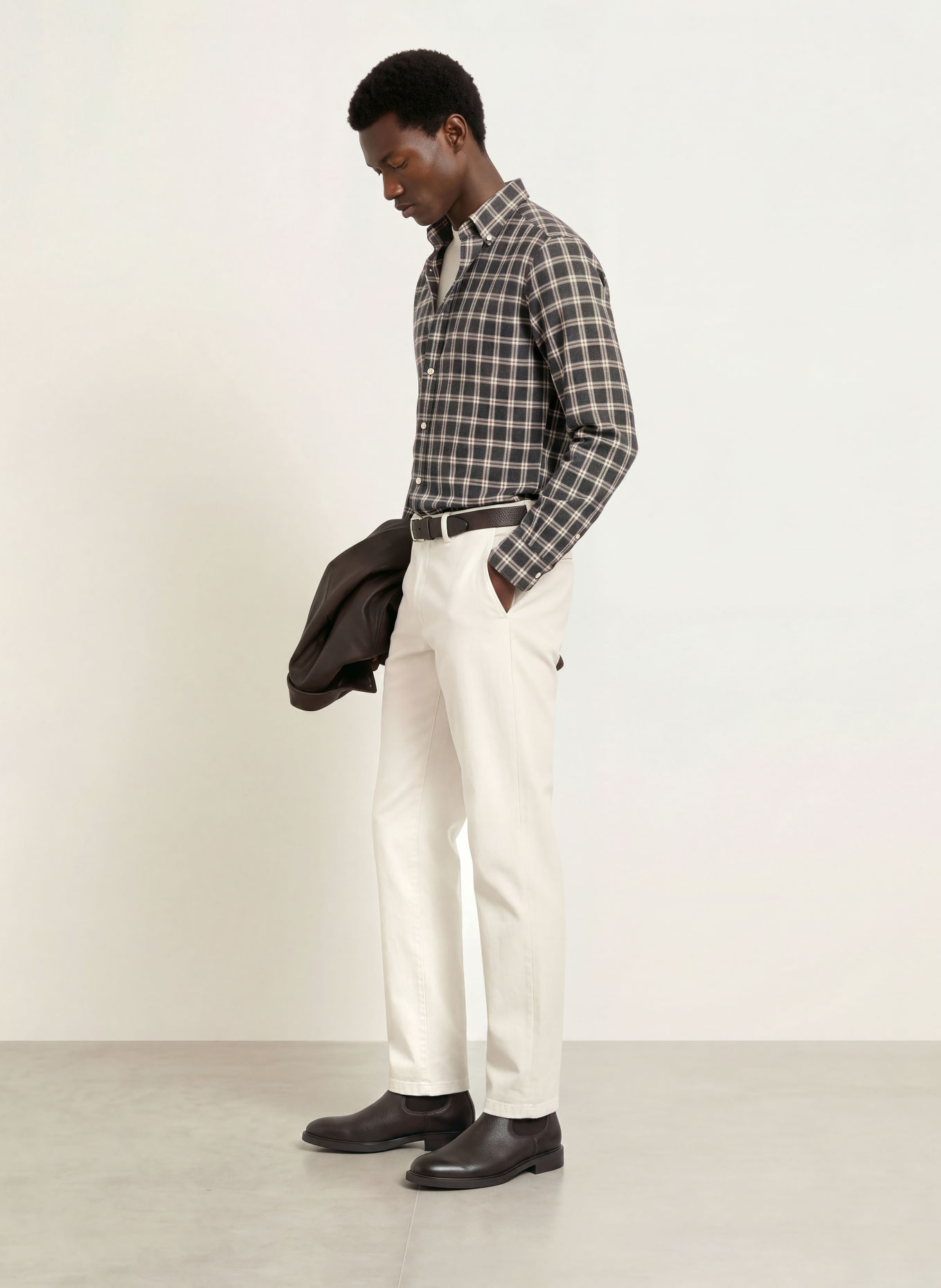 BARBA NAPOLI Flanellen overhemd, slim fit: DONKERGRIJS / BEIGE