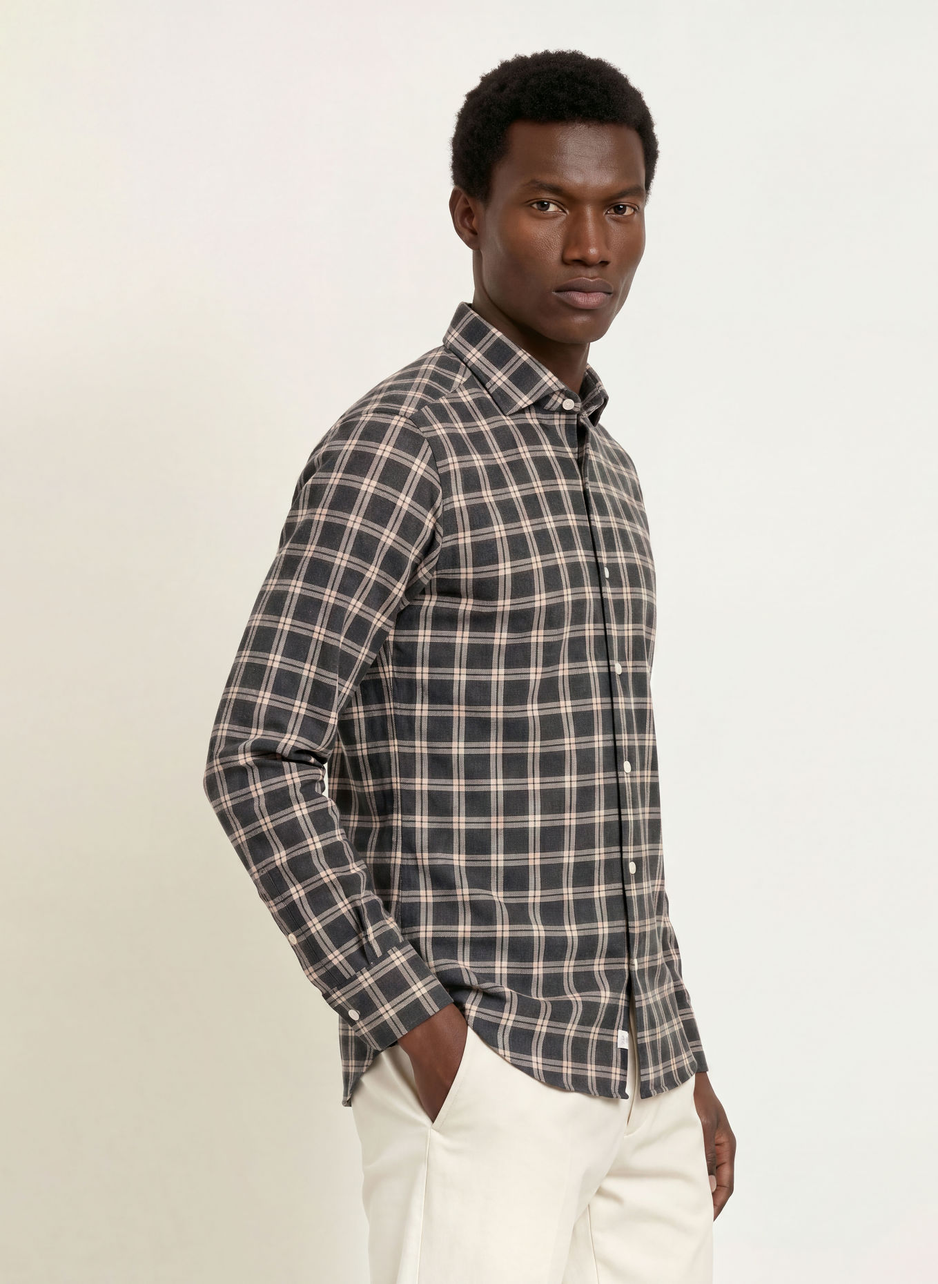 BARBA NAPOLI Flanellen overhemd, slim fit: DONKERGRIJS / BEIGE