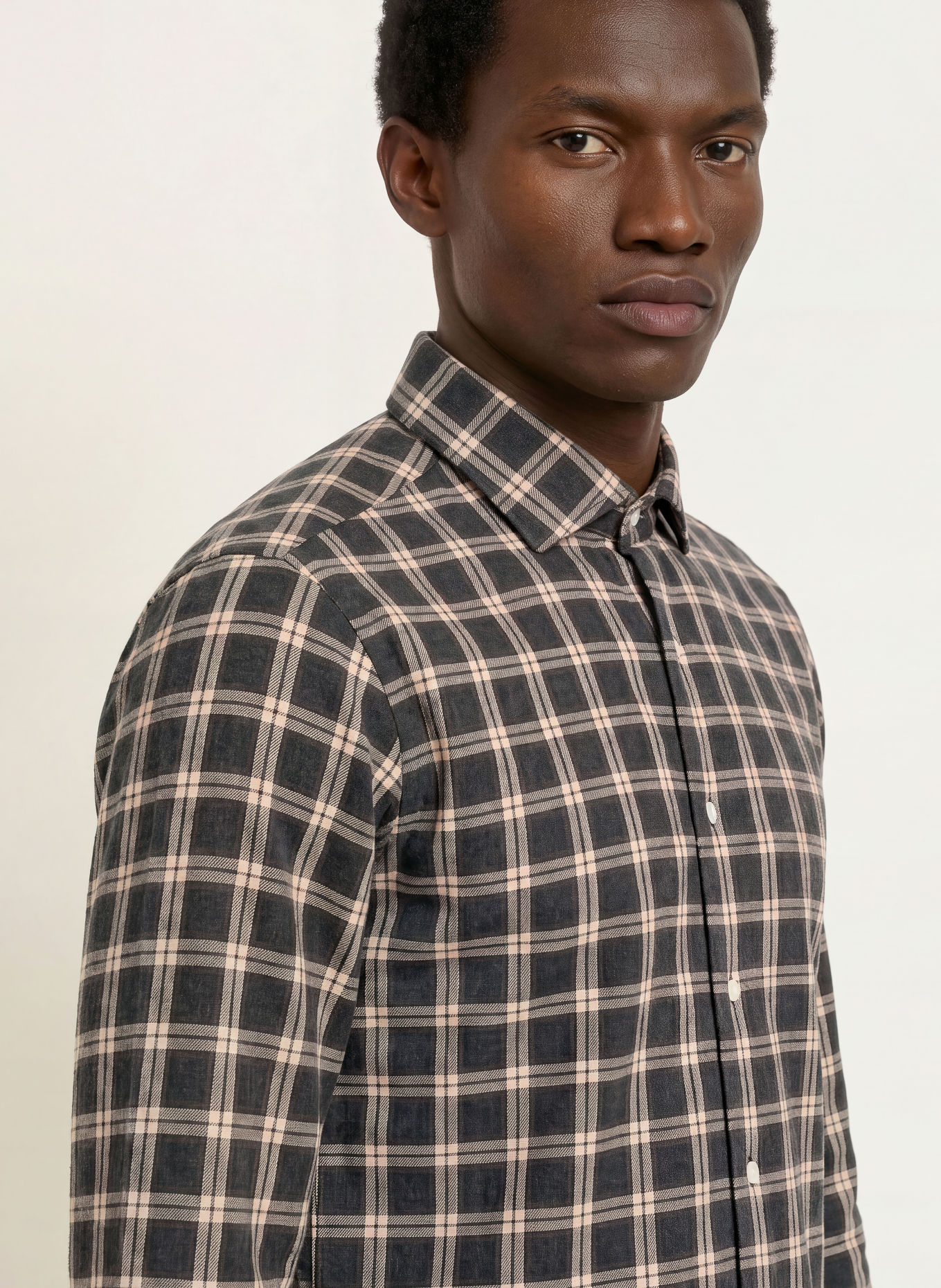 BARBA NAPOLI Flanellen overhemd, slim fit: DONKERGRIJS / BEIGE