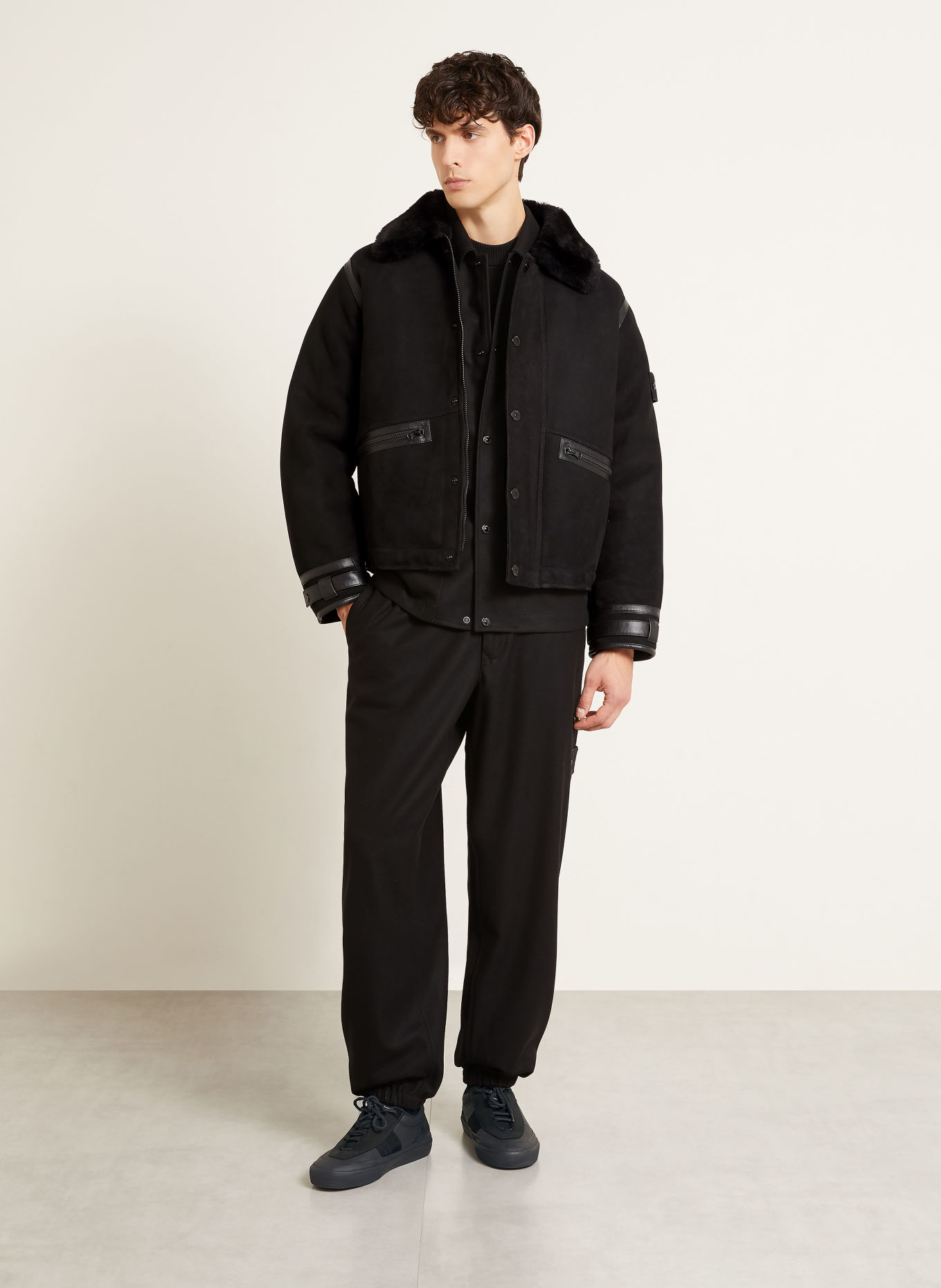 STONE ISLAND Leren jas GHOST: ZWART