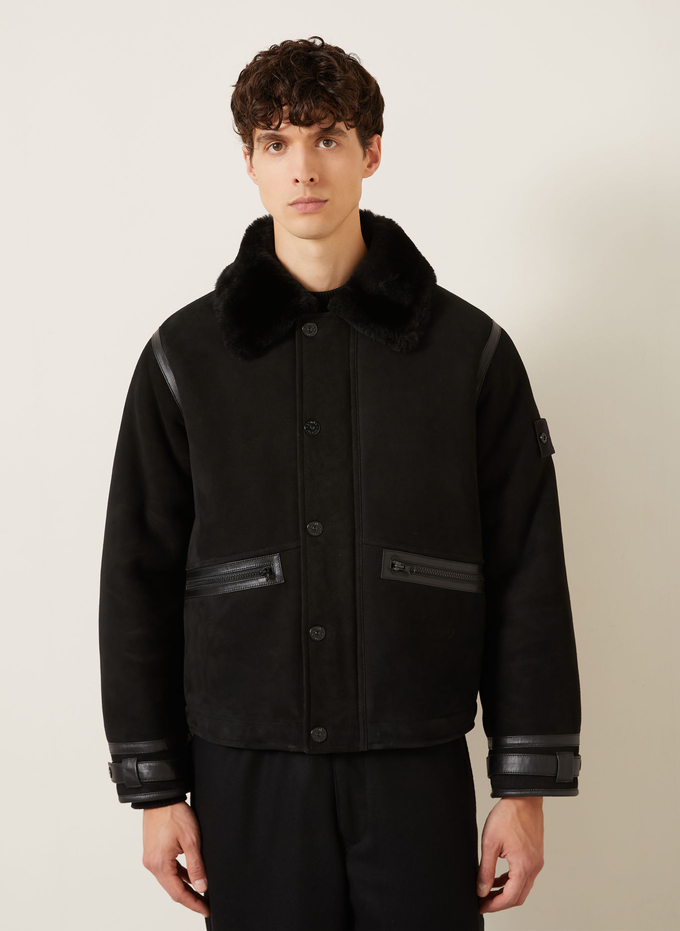 STONE ISLAND Leren jas GHOST: ZWART