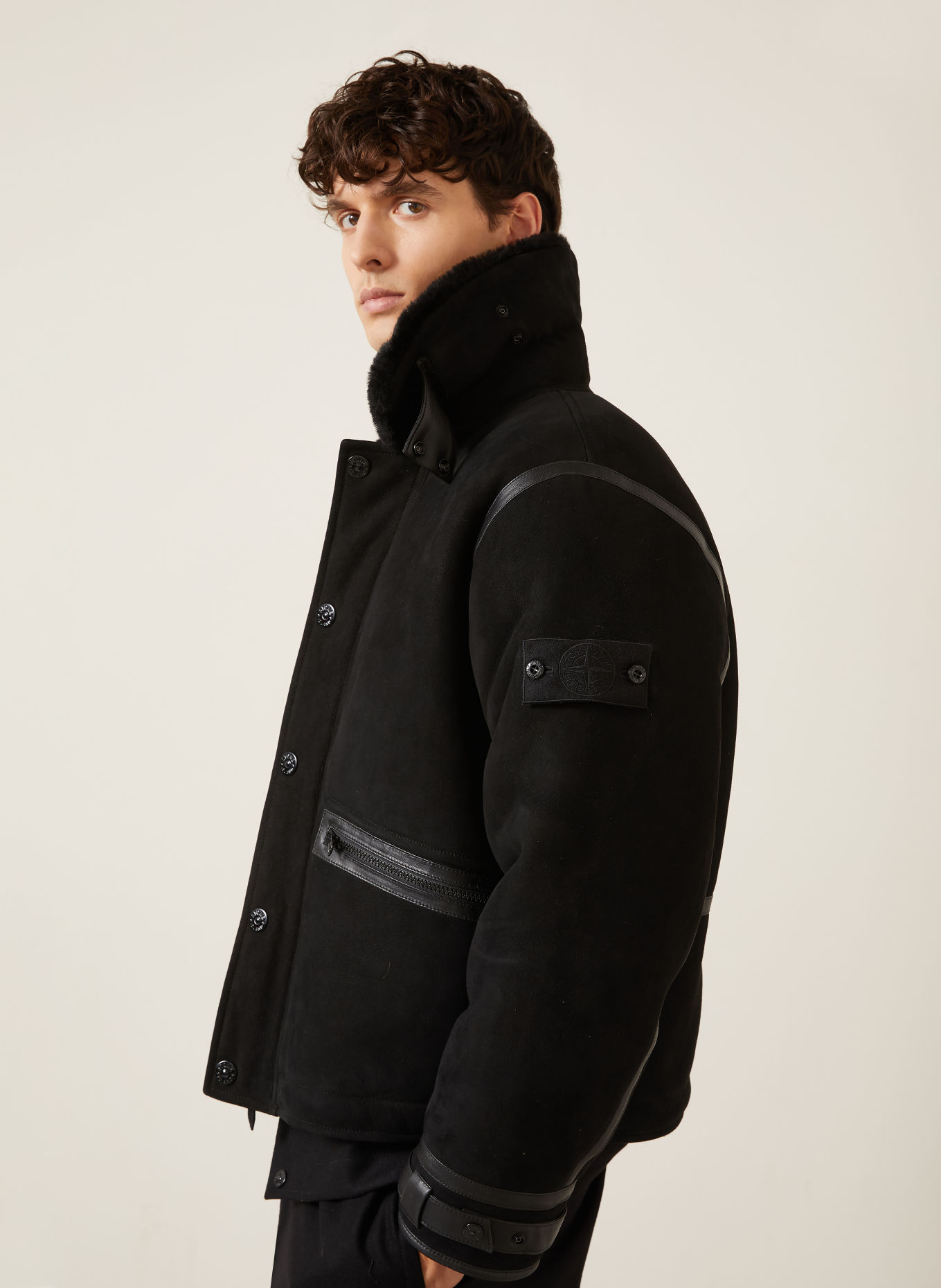 STONE ISLAND Leren jas GHOST: ZWART