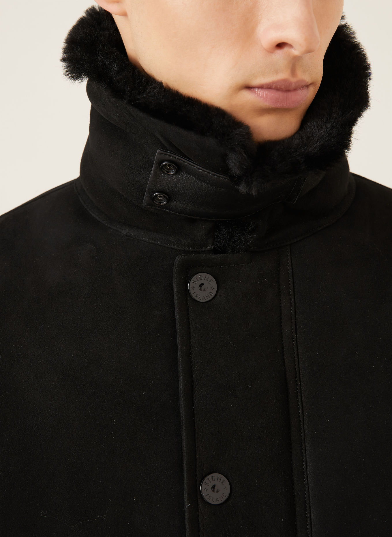 STONE ISLAND Leren jas GHOST: ZWART