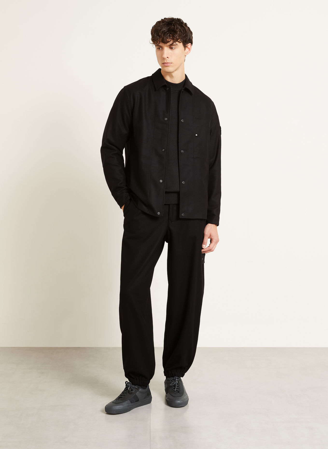 STONE ISLAND GHOST Flannel Overshirt: BLACK