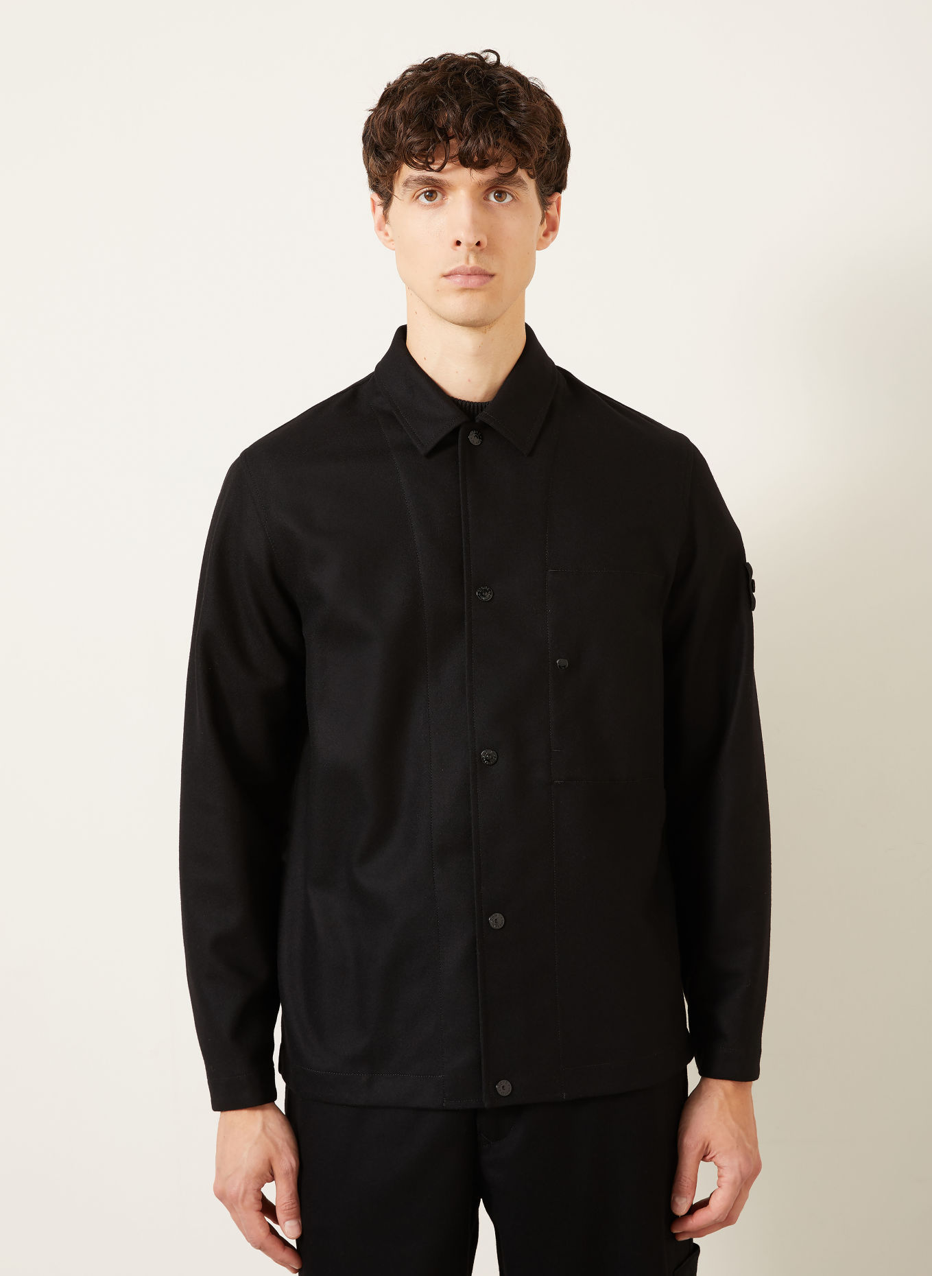 STONE ISLAND GHOST Flannel Overshirt: BLACK