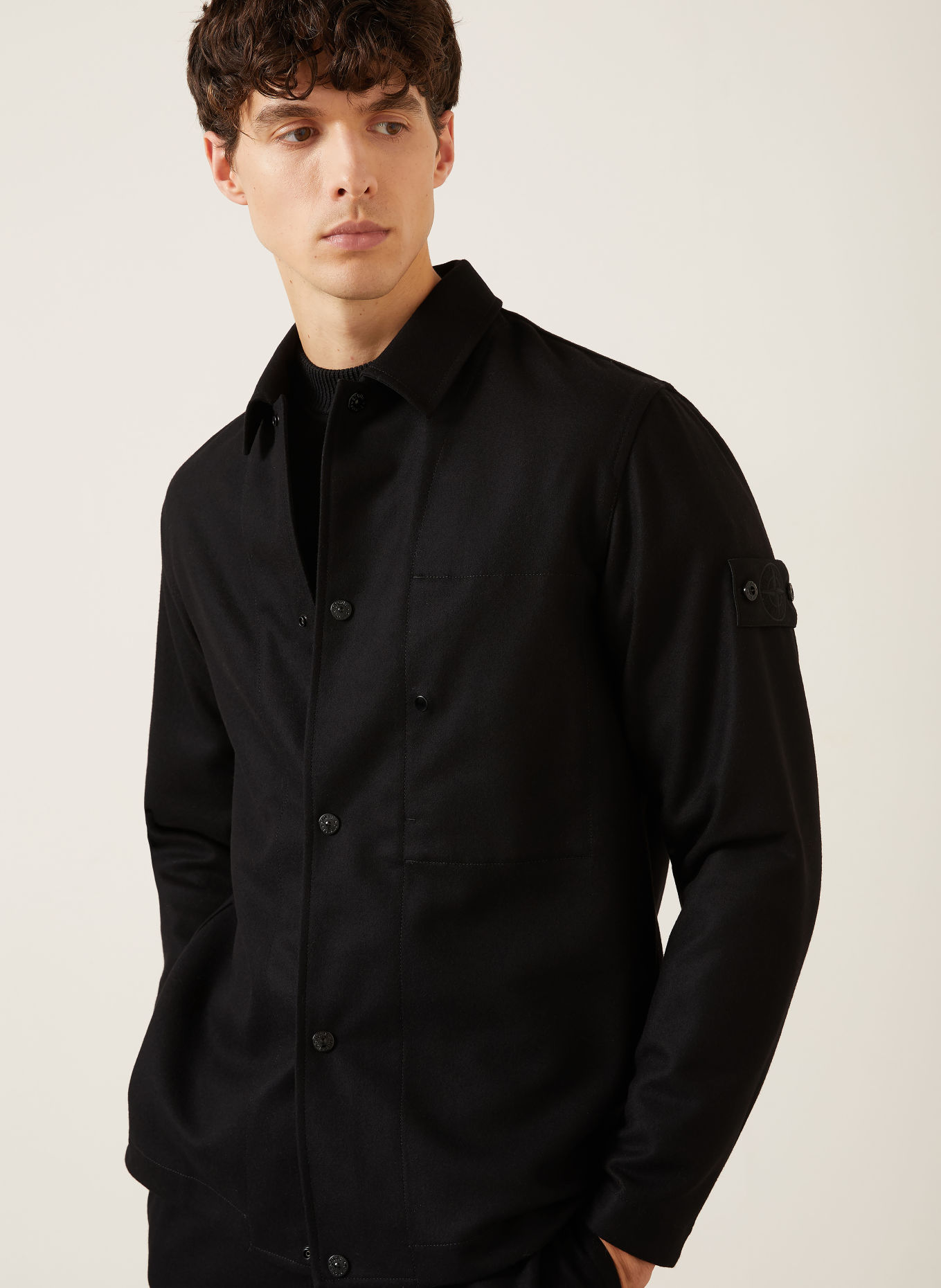 STONE ISLAND GHOST Flannel Overshirt: BLACK