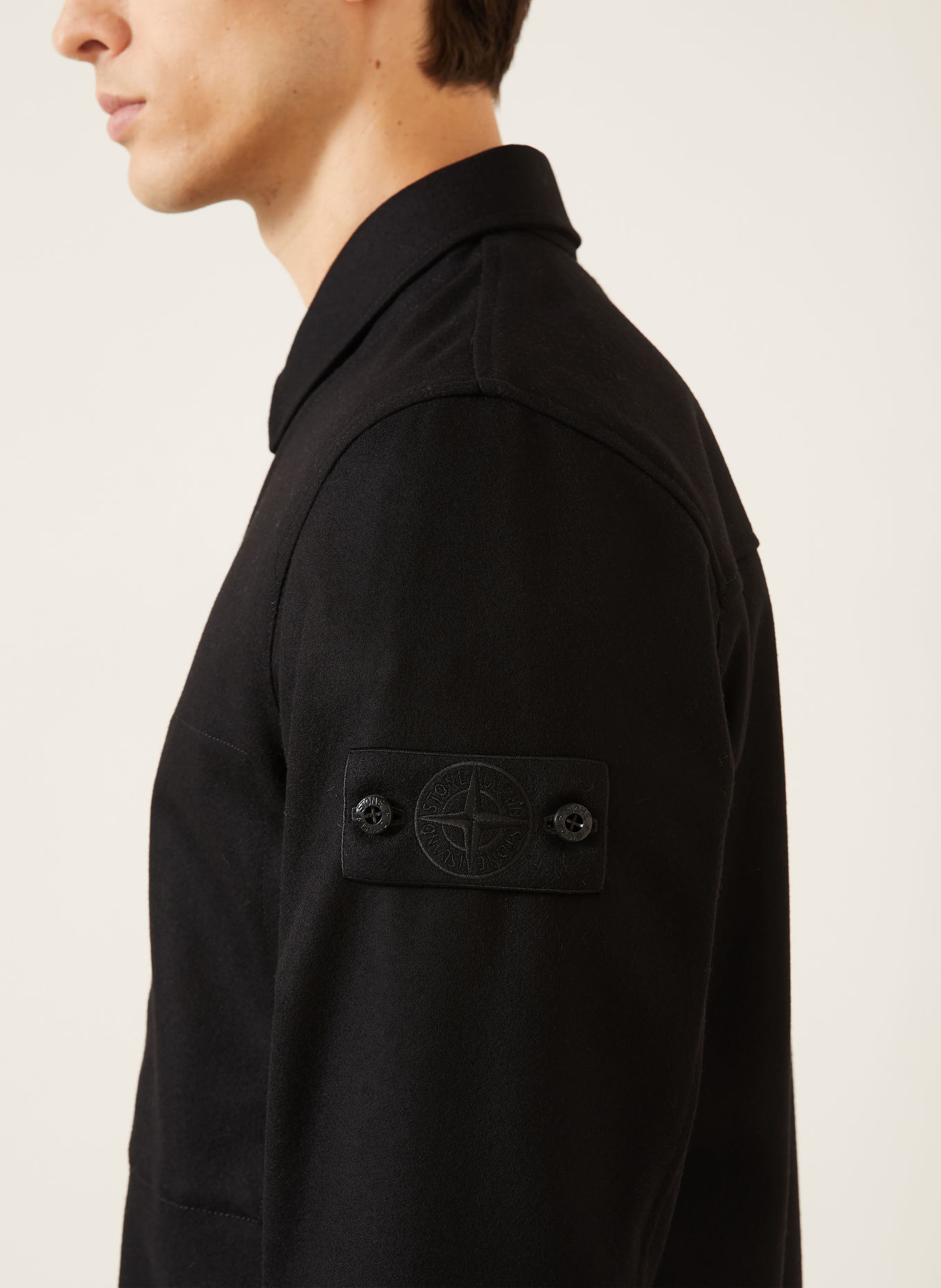 STONE ISLAND GHOST Flannel Overshirt: BLACK