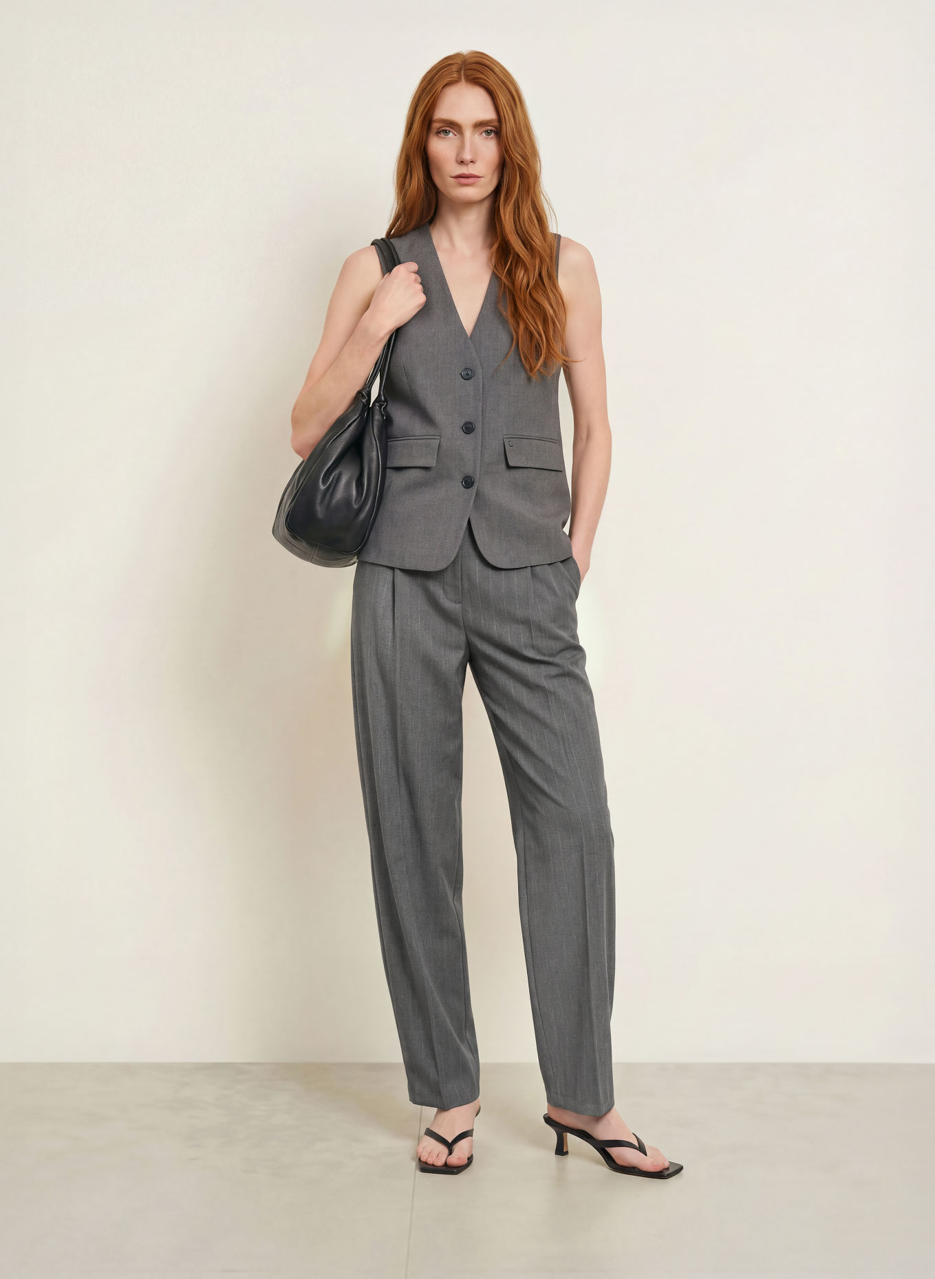 OPUS PANTS MOIRA Trousers: DARK GRAY / LIGHT GRAY