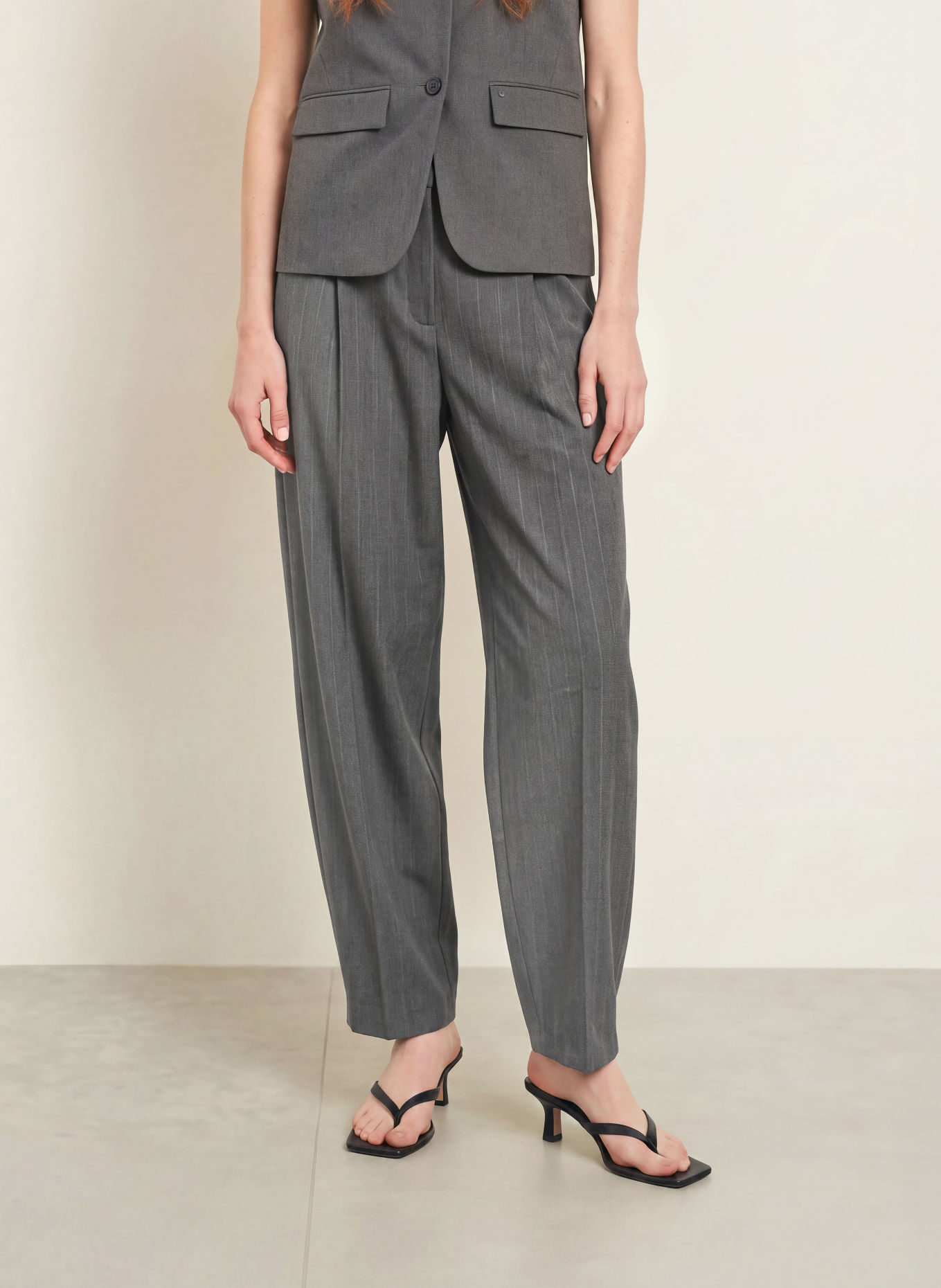 OPUS PANTS MOIRA Trousers: DARK GRAY / LIGHT GRAY