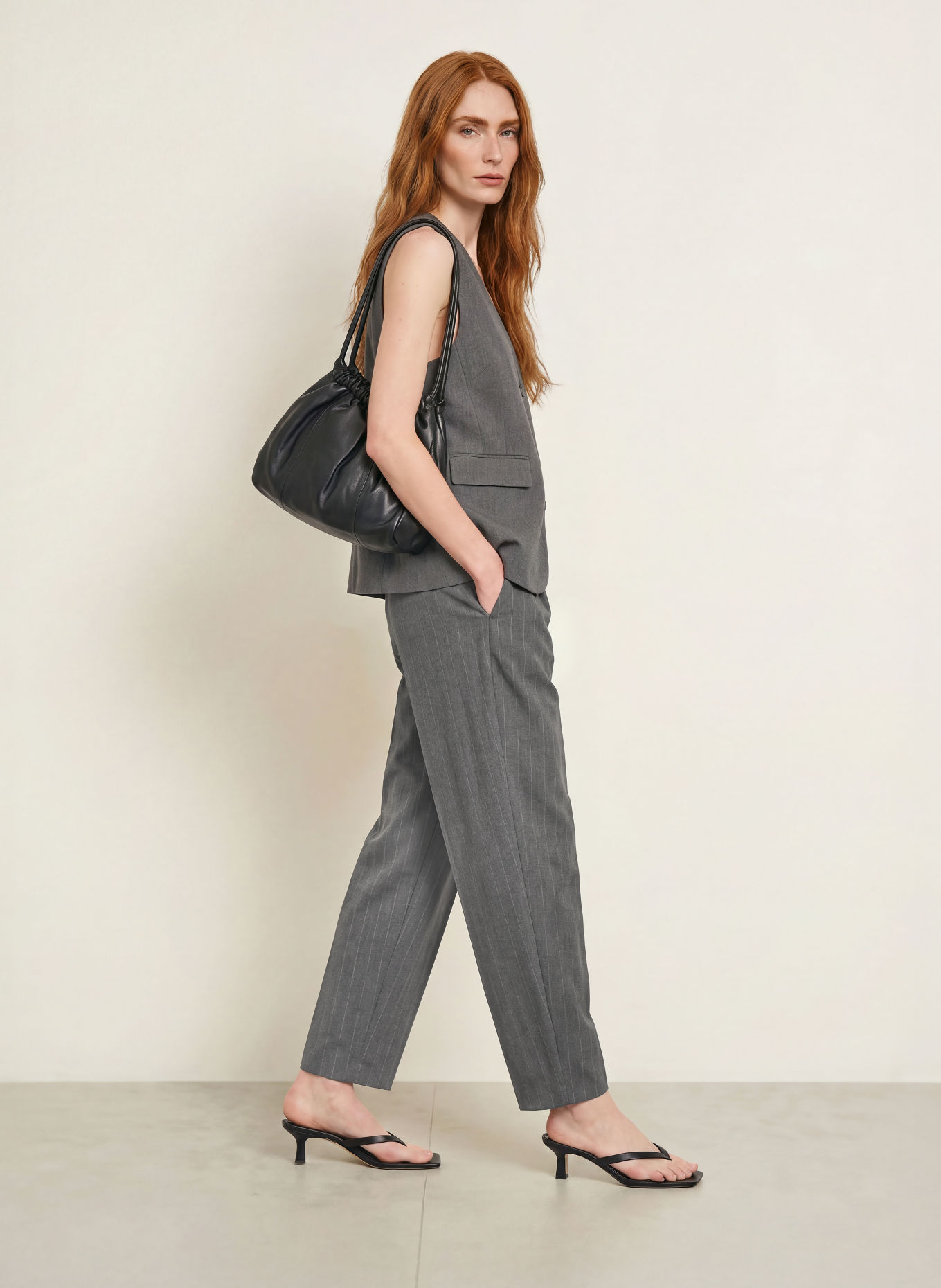 OPUS PANTS MOIRA Trousers: DARK GRAY / LIGHT GRAY