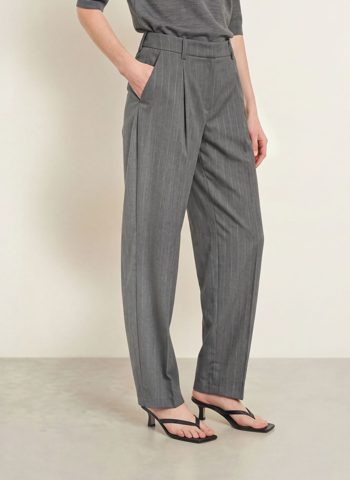 OPUS PANTS MOIRA Trousers: DARK GRAY / LIGHT GRAY