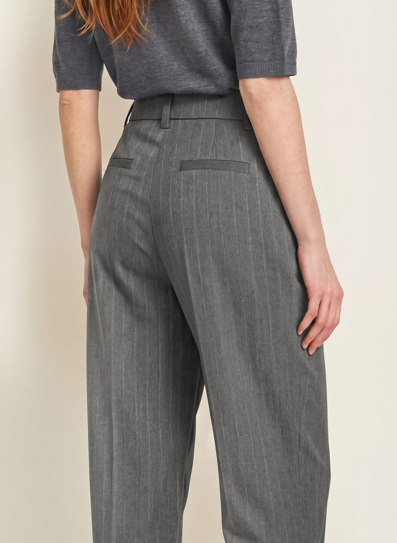 OPUS PANTS MOIRA Trousers: DARK GRAY / LIGHT GRAY
