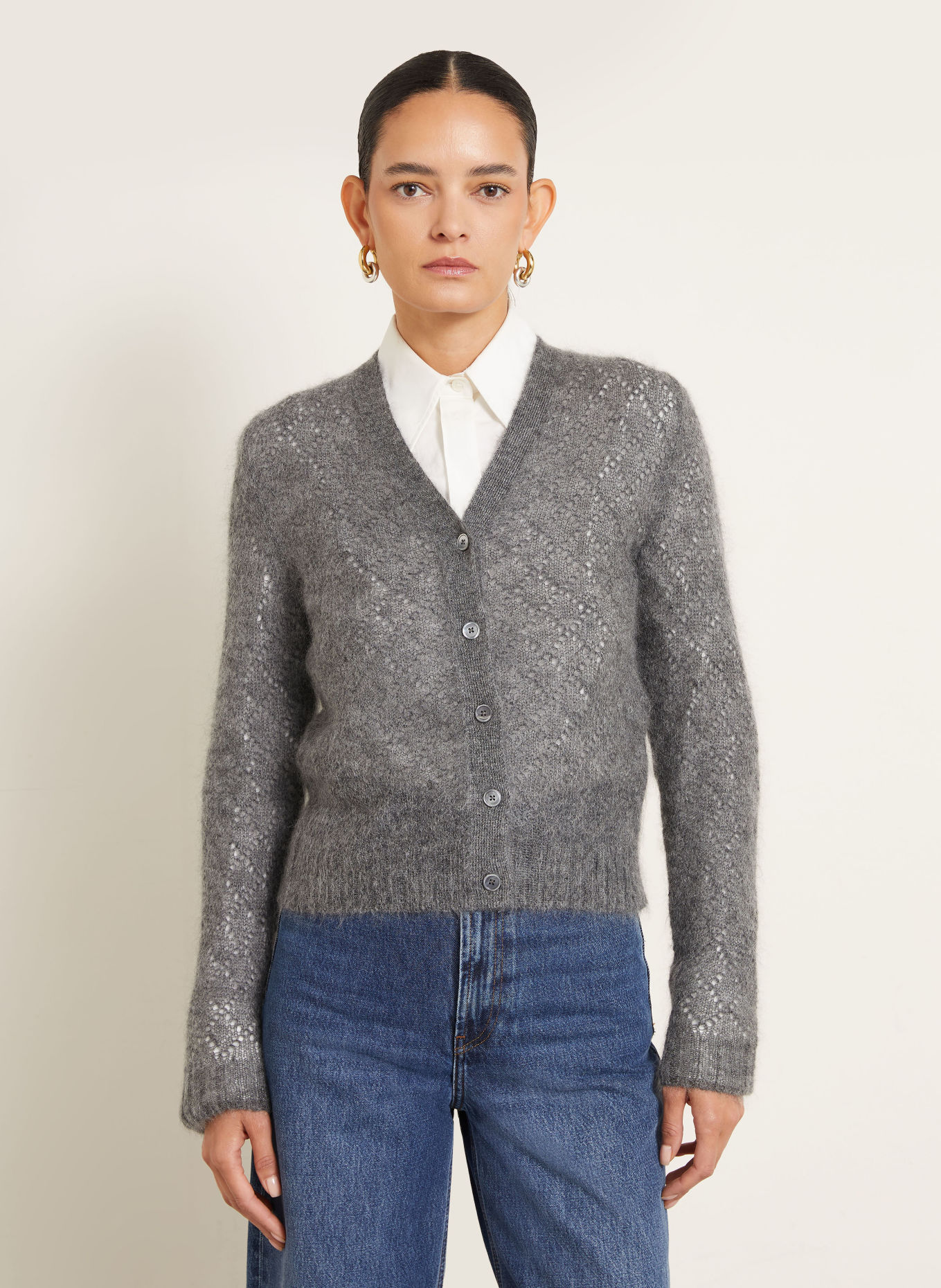 JIL SANDER Stickad kofta med mohair och siden: GRÅ
