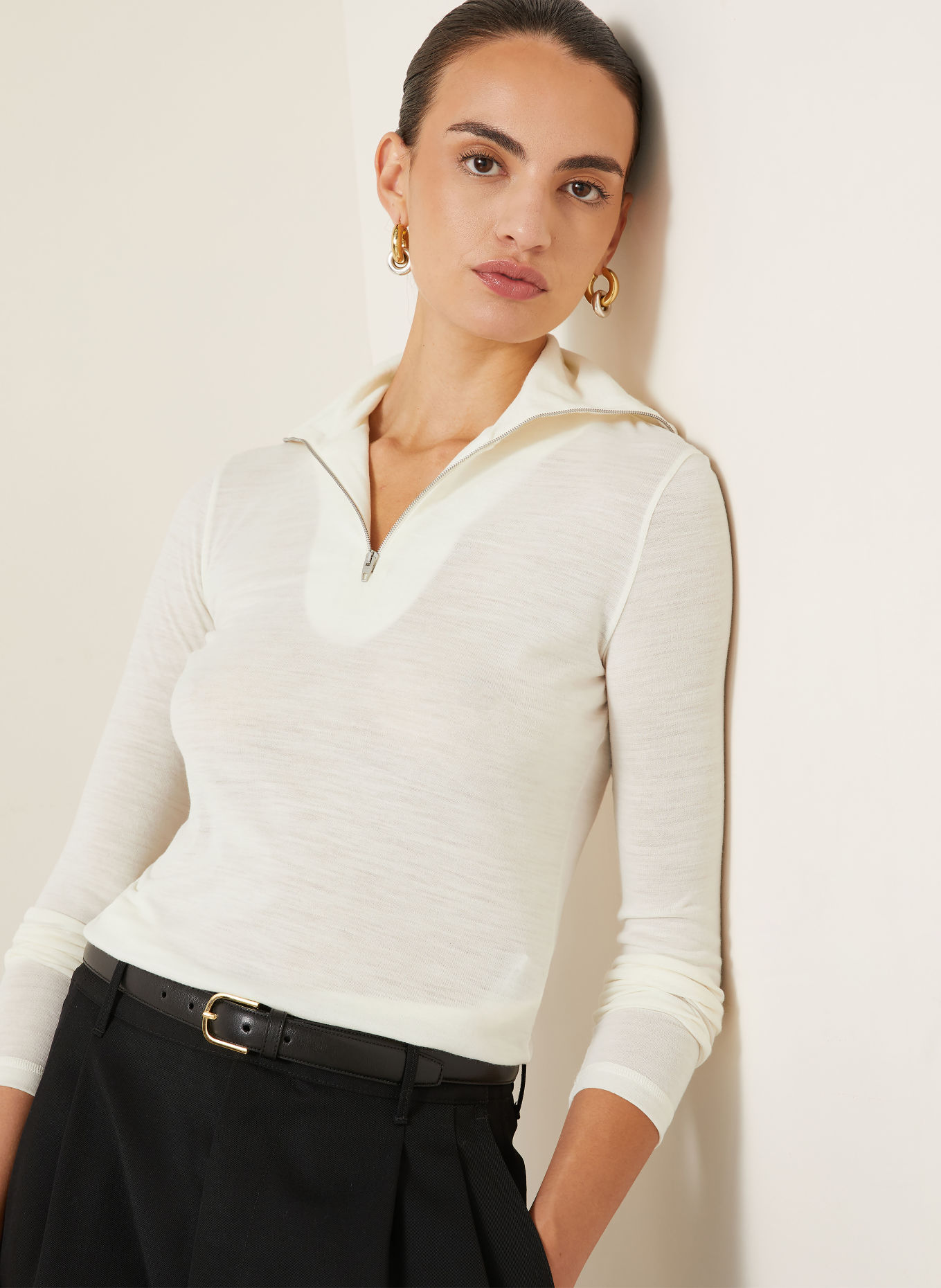 JIL SANDER Jersey-schipperstrui met capuchon: ECRU