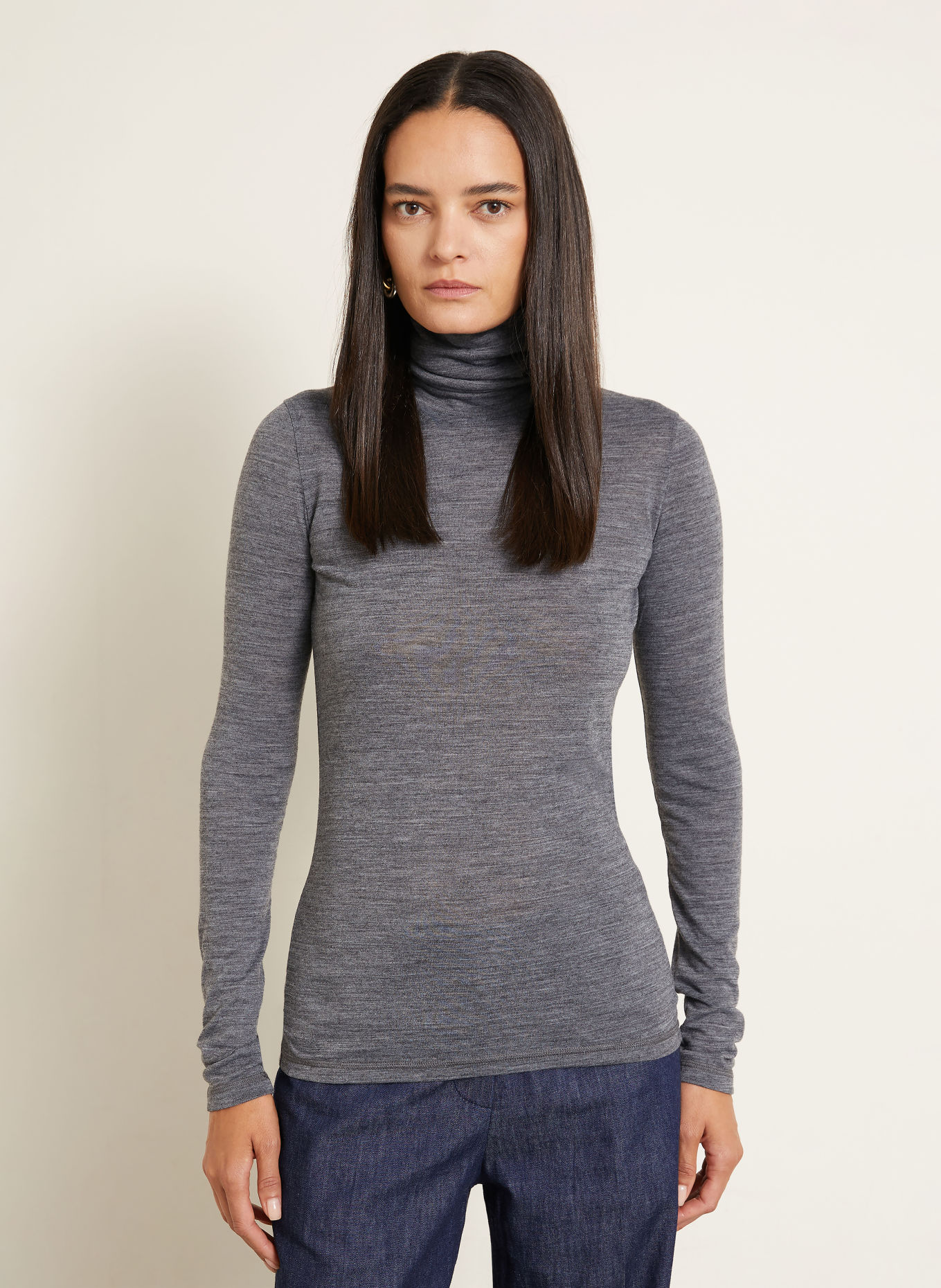JIL SANDER Tröja med hög krage: GRÅ